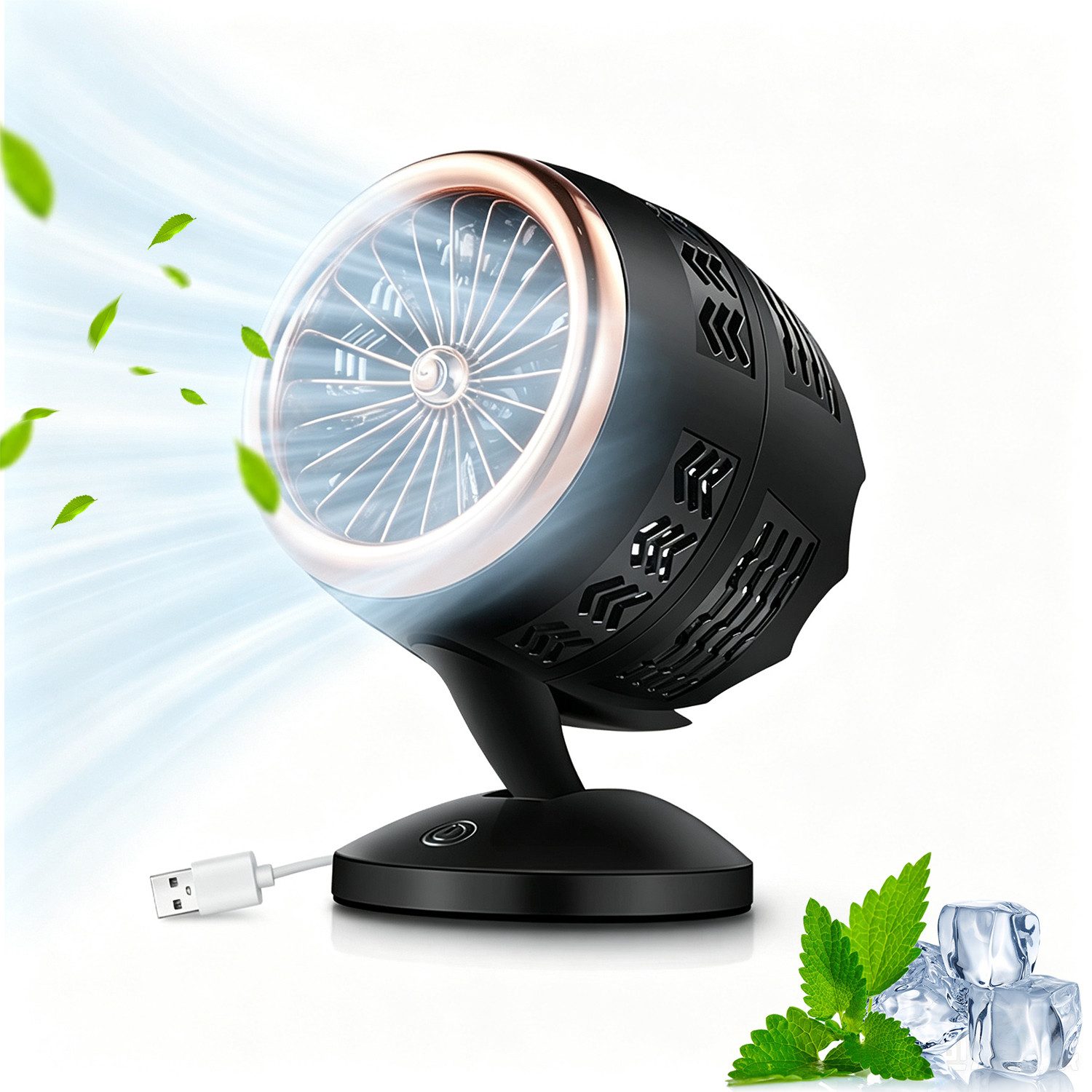MOPUEA Tischventilator Double-Blade Tiny-Tischventilator, leise, Neigung einstellbar von 5–20°, USB aufladbar, für Hause und Büro
