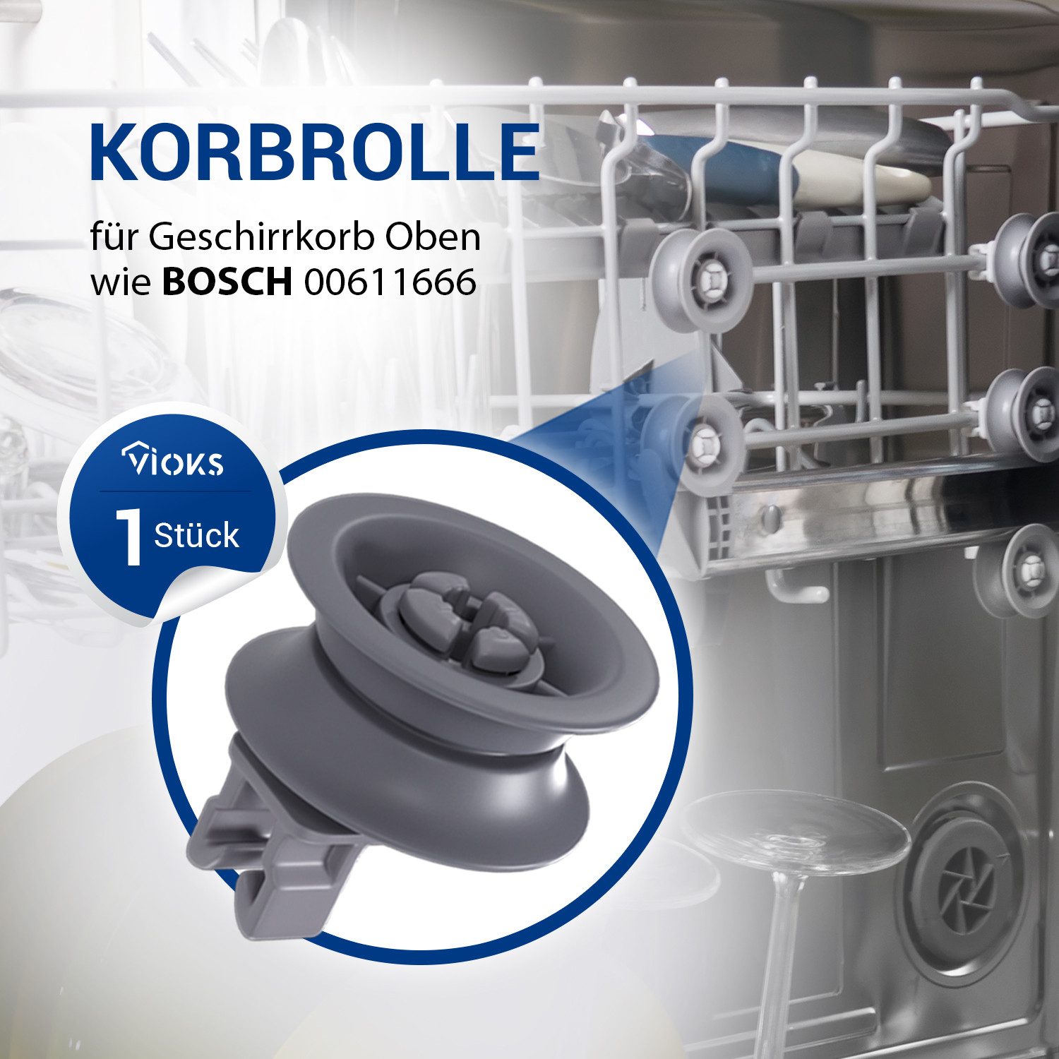 VIOKS Geschirrspüleinsatz Korbrolle Ersatz für Bosch 00611666 00165313, Zubehör für Geschirrspüler, Rolle für Geschirrkorb oben
