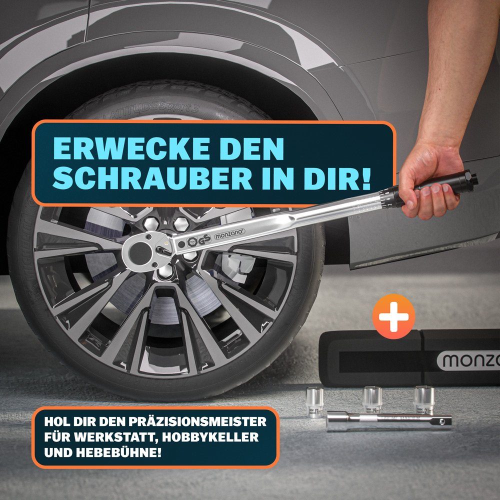 Deuba Drehmomentschlüssel Monzana (6 St), 40-210Nm 1/2 " CV inkl. 3 Stecknüsse +/- 3% kalibriert Auto Motorrad