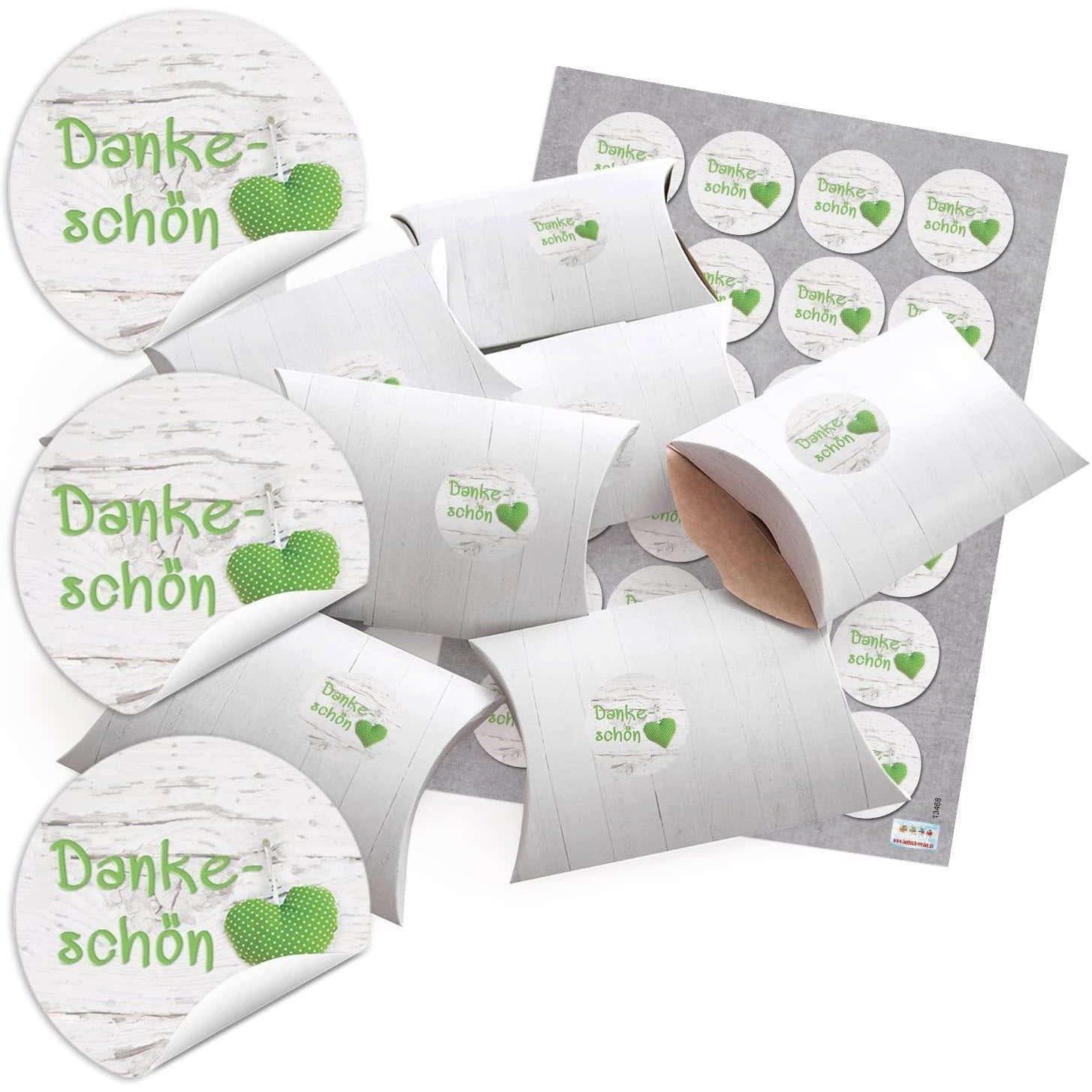 Logbuch-Verlag Aufkleber 24 kleine Geschenkboxen Holz Optik weiß 14,5 x 10,5 cm ca. 3 cm + 24