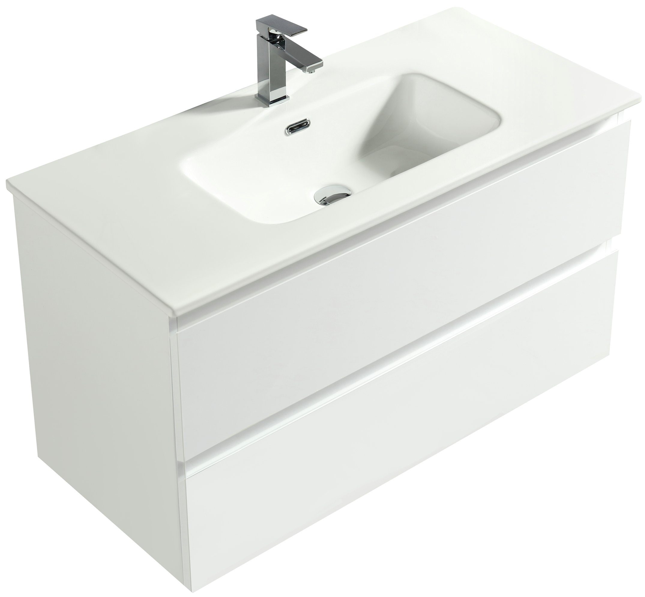 Alpenberger Waschtisch mit Unterschrank - Badmöbel Gäste WC Waschbecken mit Unterschrank (100 cm Breit - Farbe Weiss, Keramik Aufsatzwaschbecken mit Unterschrank), Vormontiertes Badmöbel-Set, Metallschubladen mit Organizer