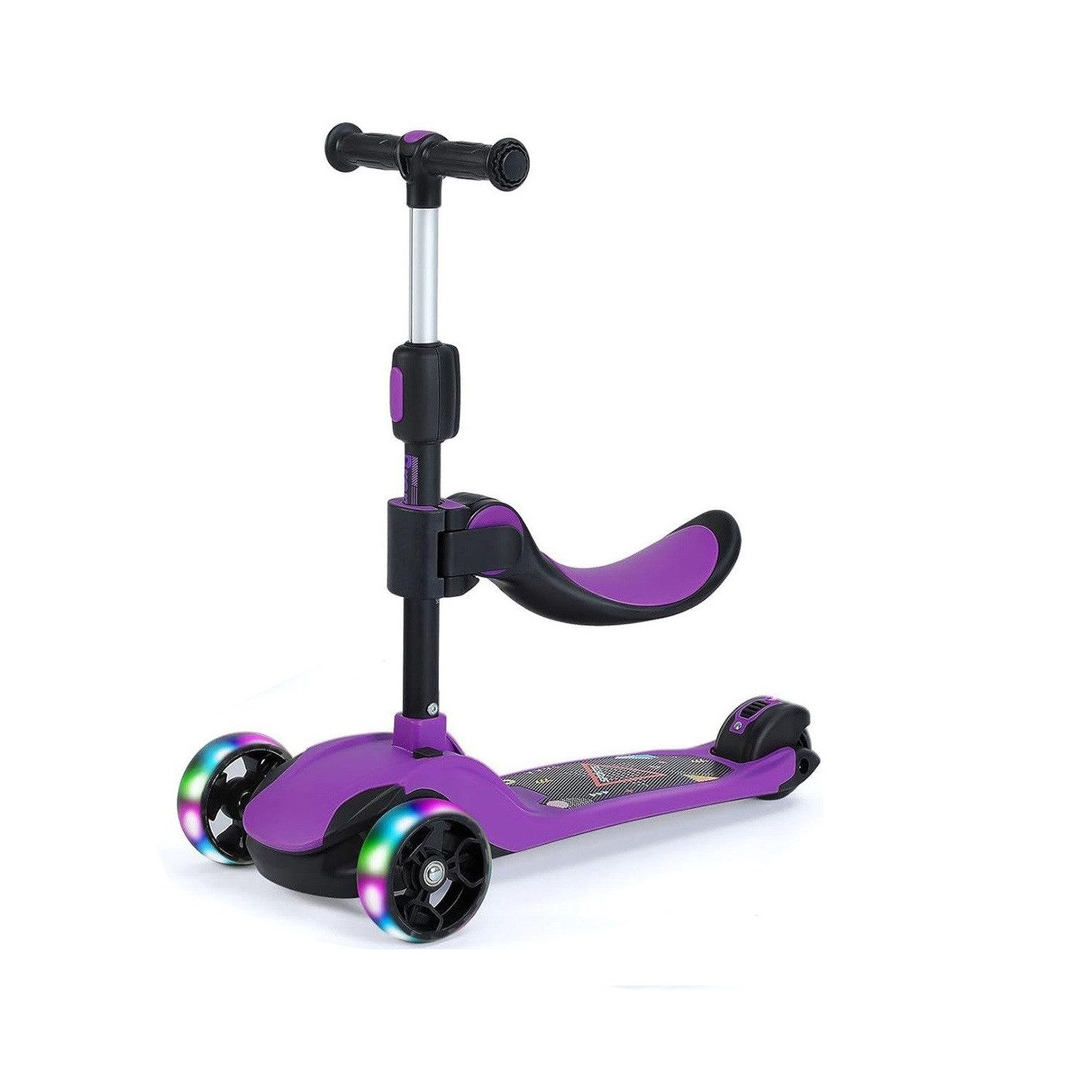 OUNUO Dreiradscooter Kinderroller mit Klappsitz, höhenverstellbar, mit LED, für 2 Jahre ab