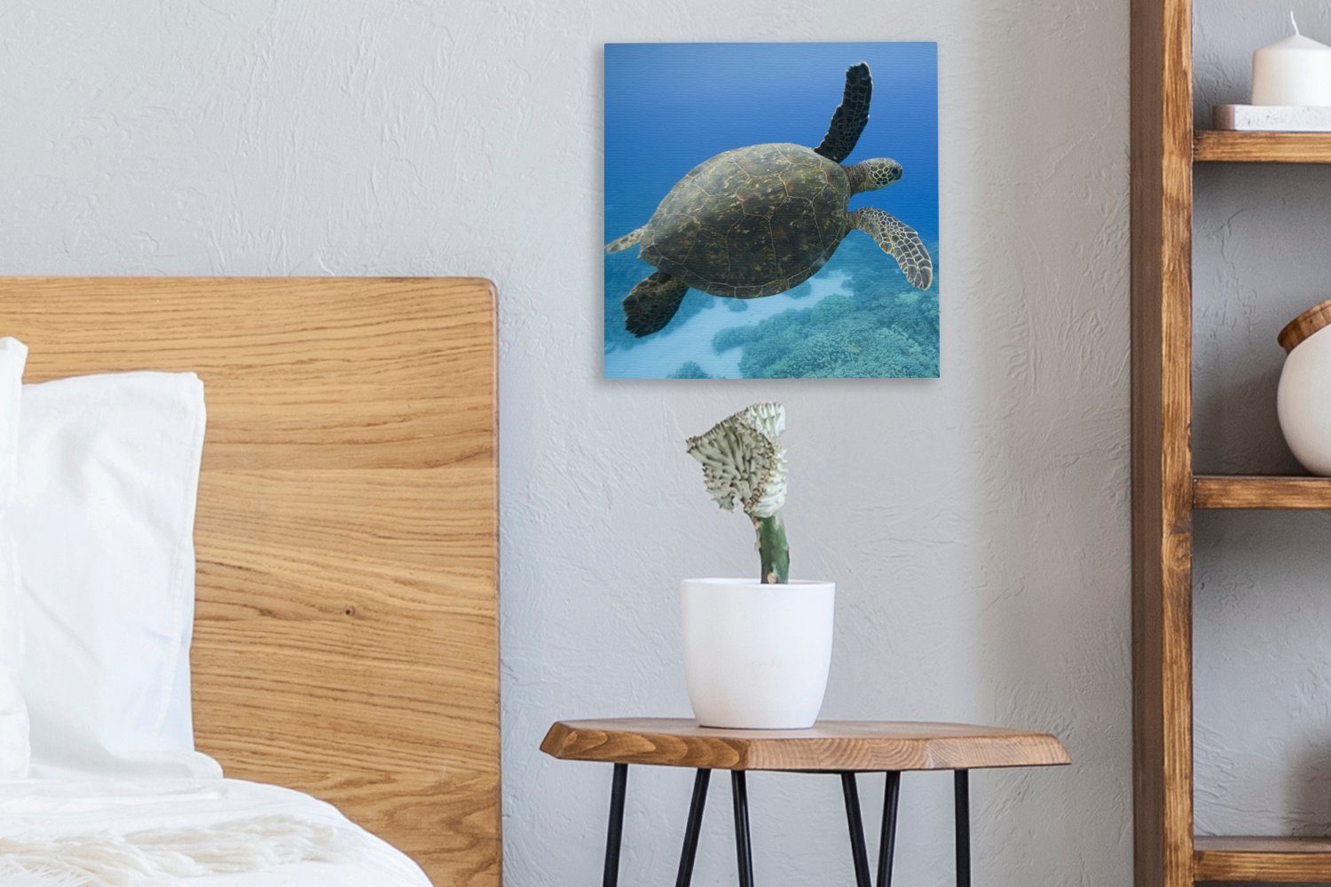 OneMillionCanvasses® St), Grüne (1 Bilder Wohnzimmer Schlafzimmer für Leinwandbild Leinwand Schildkröte schwimmende Fotodruck,