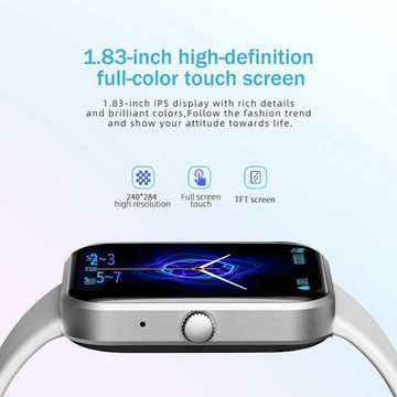 findtime Smartwatch (1,83 Zoll, Android, iOS), Sportuhr,Herzfrequenzmesser,Schlafmonitor, Intelligente Schrittzähler
