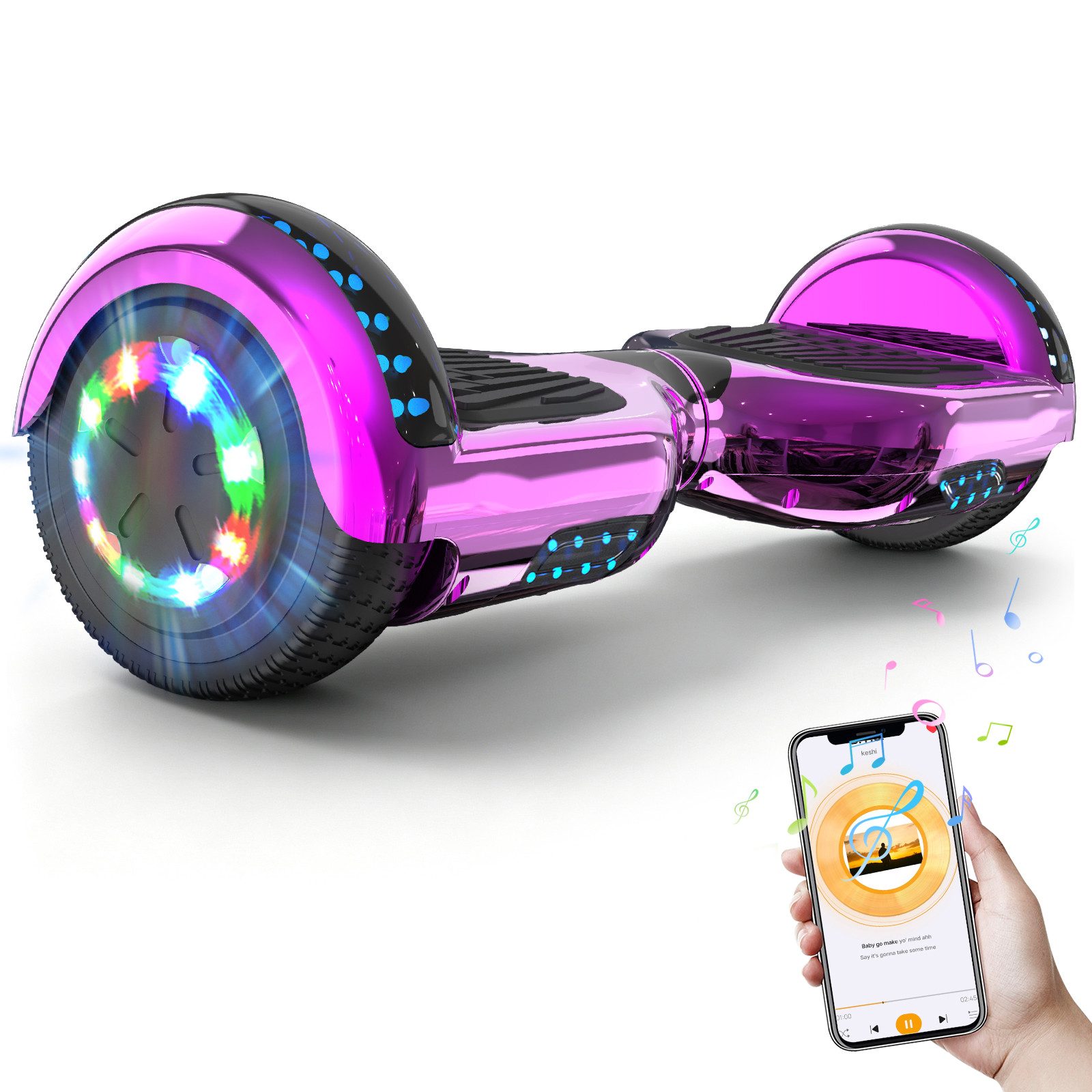 RCB Balance Scooter JD5JD6, 6,5 Zoll Zweimotoren Hoverboard mit LED-Leuchten und Bluetooth, 120,00 W, 15.00 km/h, bis zu 10 km Reichweite, keine Straßenzulassung