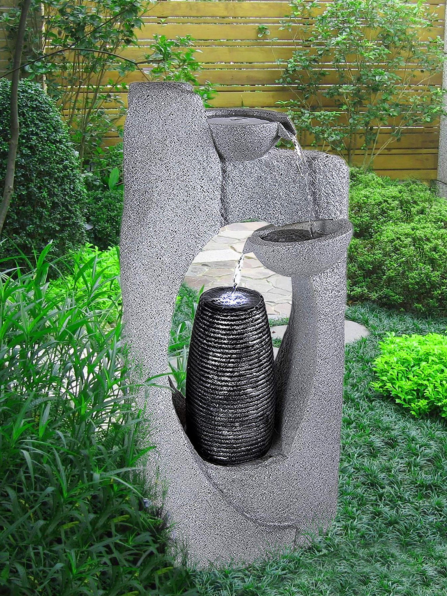 Köhko Gartenbrunnen "Kanne" mit LED-Beleuchtung Wasserspiele für Outdoor + Indoor