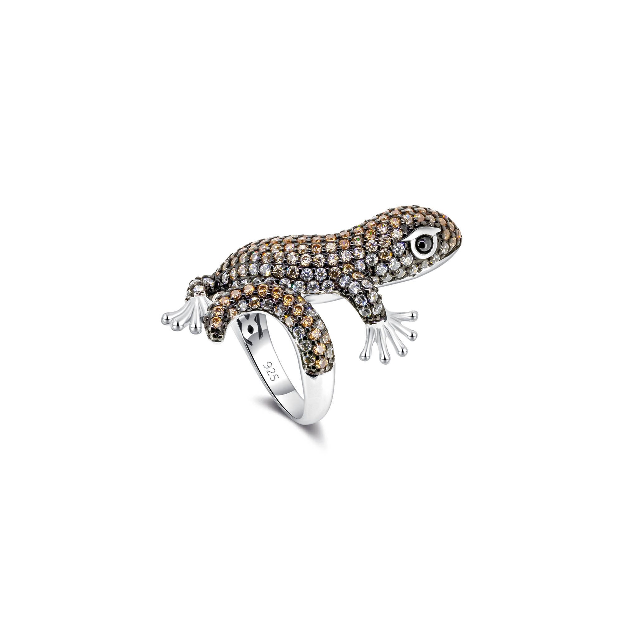 Seinerzeit FLORA & FAUNA Silberring Willy Salamander Ring (1-tlg), Material: 925 Sterling Silber, rhodiniert, geschwärzt