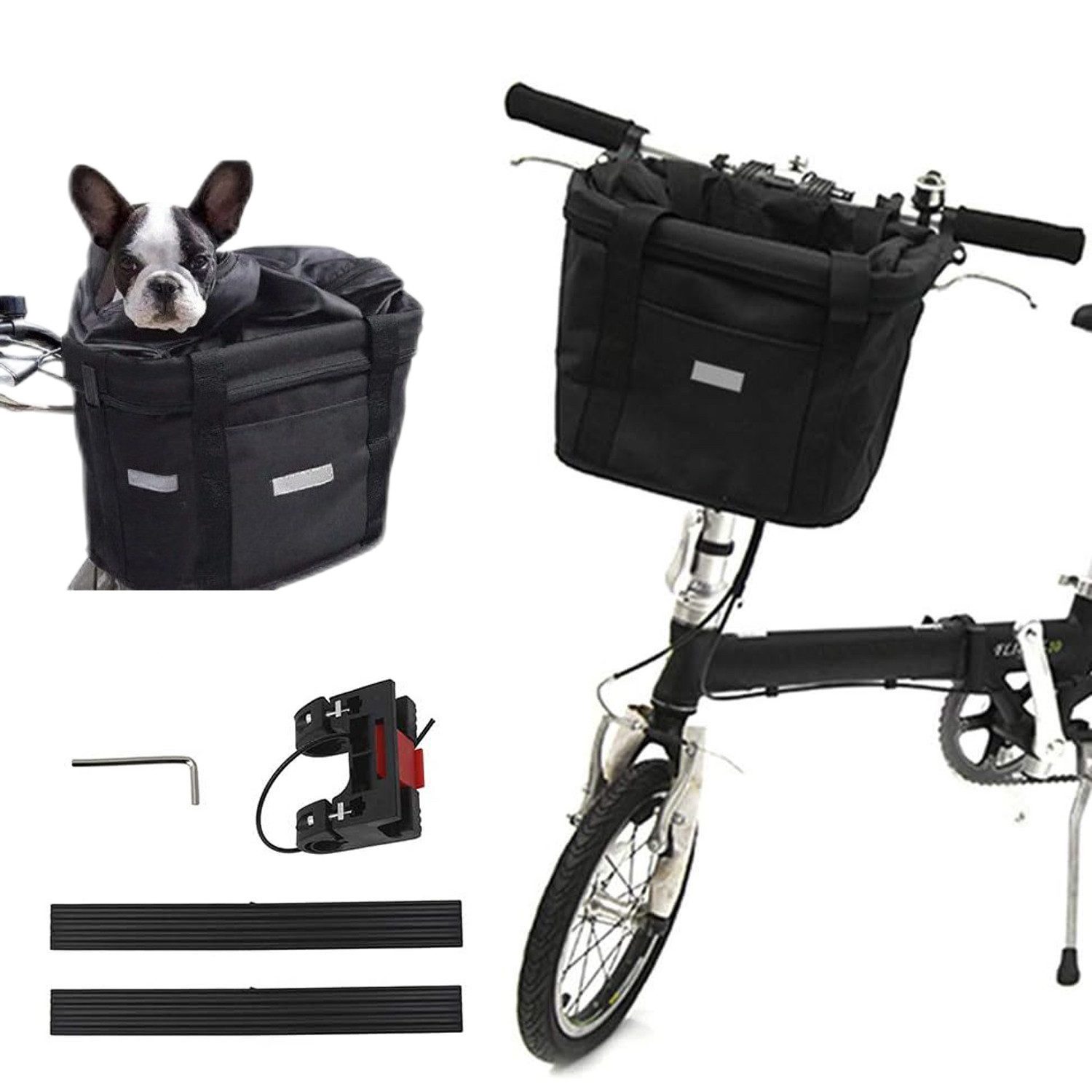 REDOM Fahrradkorb Fahrrad Lenkerkorb Haustier Faltbar Einkaufskorb (Faltbarer Haustierkorb Oxford-Gewebe Aluminiumrahmen Fahrradtasche wasserdicht, 1-tlg., 33 × 24 × 23 cm, Schwarz), Ideal für Fahrradtouren, Picknicks oder als Haustiertasche unterwegs