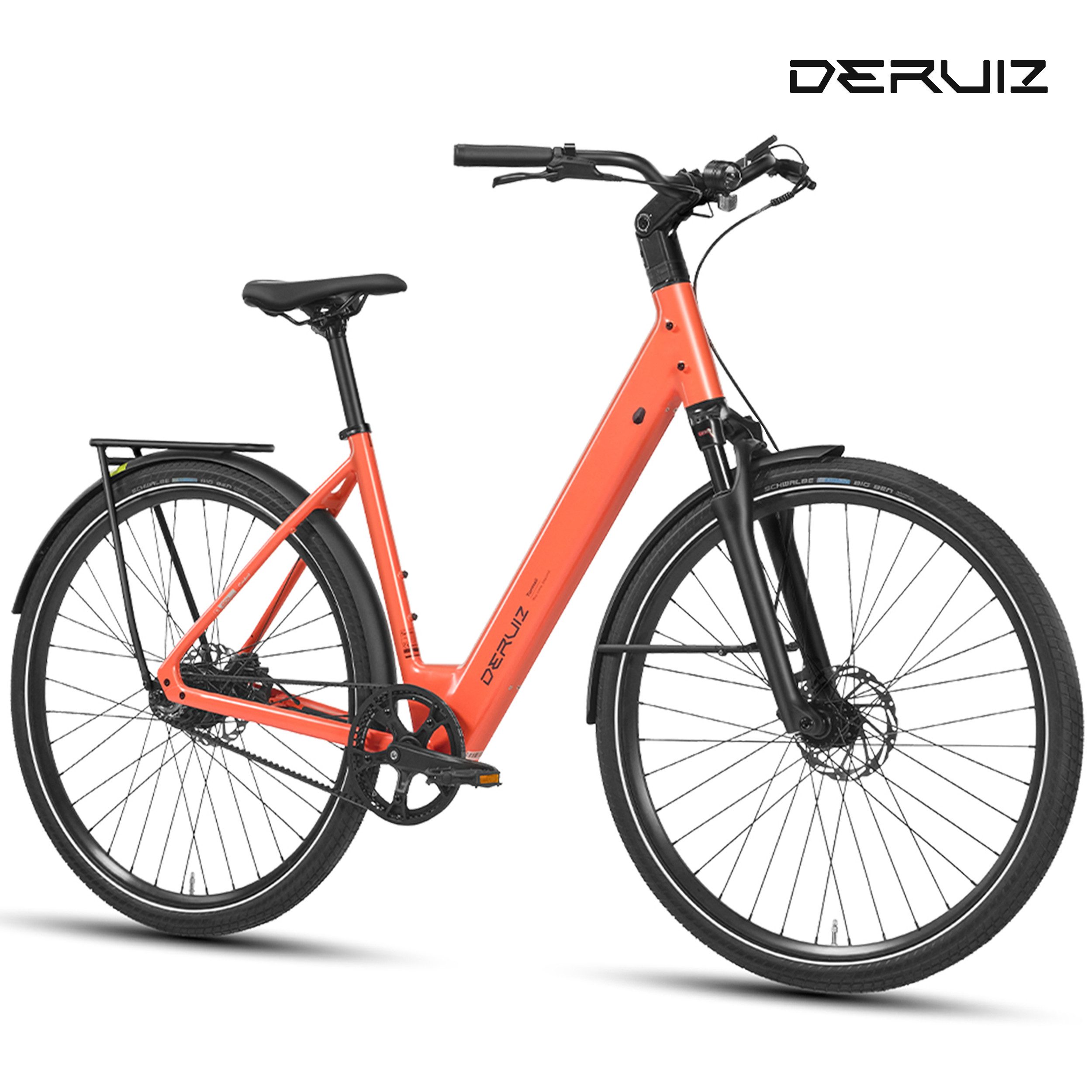 DERUIZ E-Bike Cityrad 28 Zoll, Kettenantrieb/Riemenantrieb, Bluetooth und APP, max. 110km, Heckmotor, 360 Wh, (Traglast ca. 140kg, nur ca. 20kg, Elektrofahrrad für Damen und Herren), Kadenz- und Drehmomentsensor, Routenaufzeichnung, Tiefeinsteiger