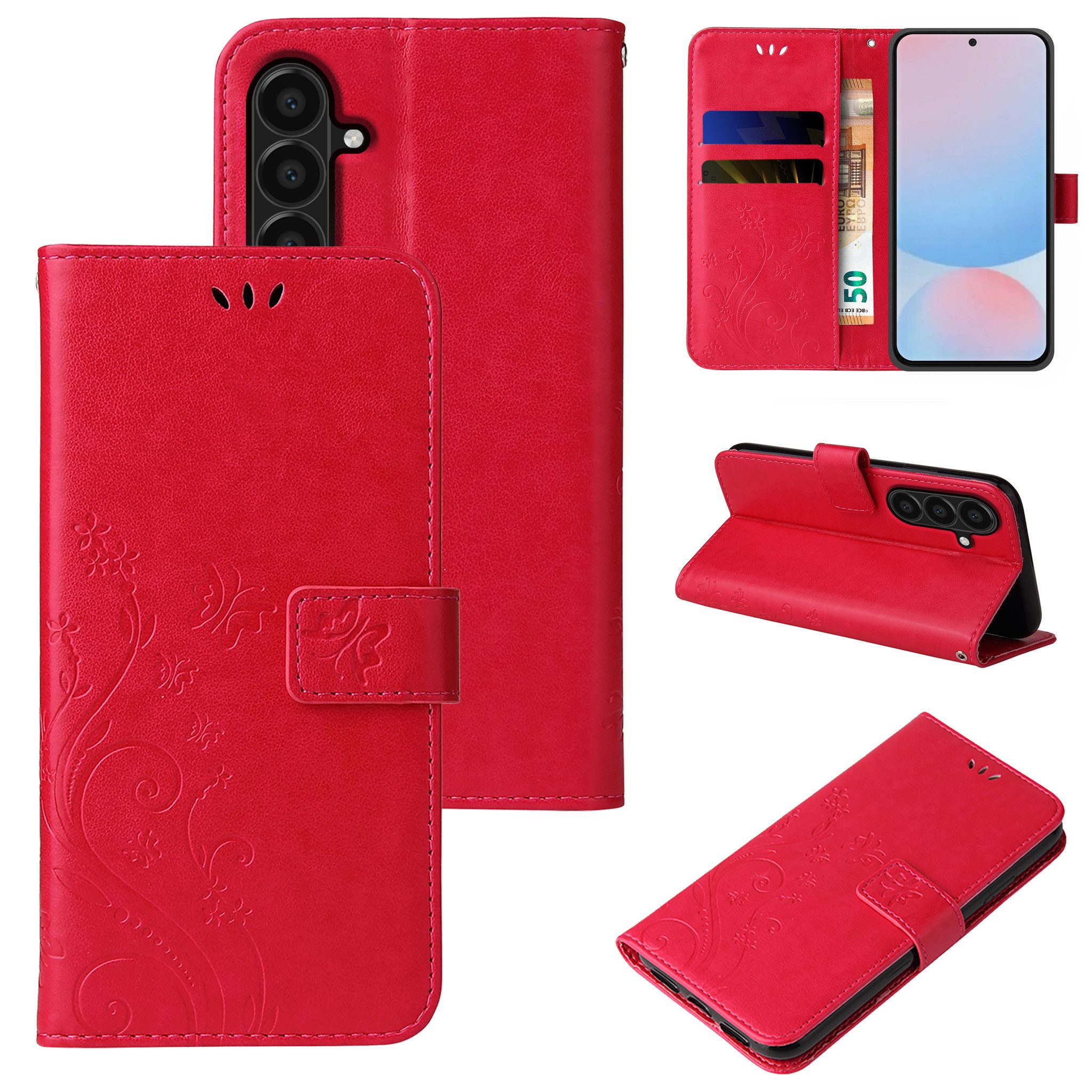 Tec-Expert Handyhülle Cover Tasche Hülle für Samsung Galaxy A57 5G 6.7 Zoll, 6.7, Klapphülle Case mit Kartenfach Fliphülle aufstellbar, Motiv Blumen