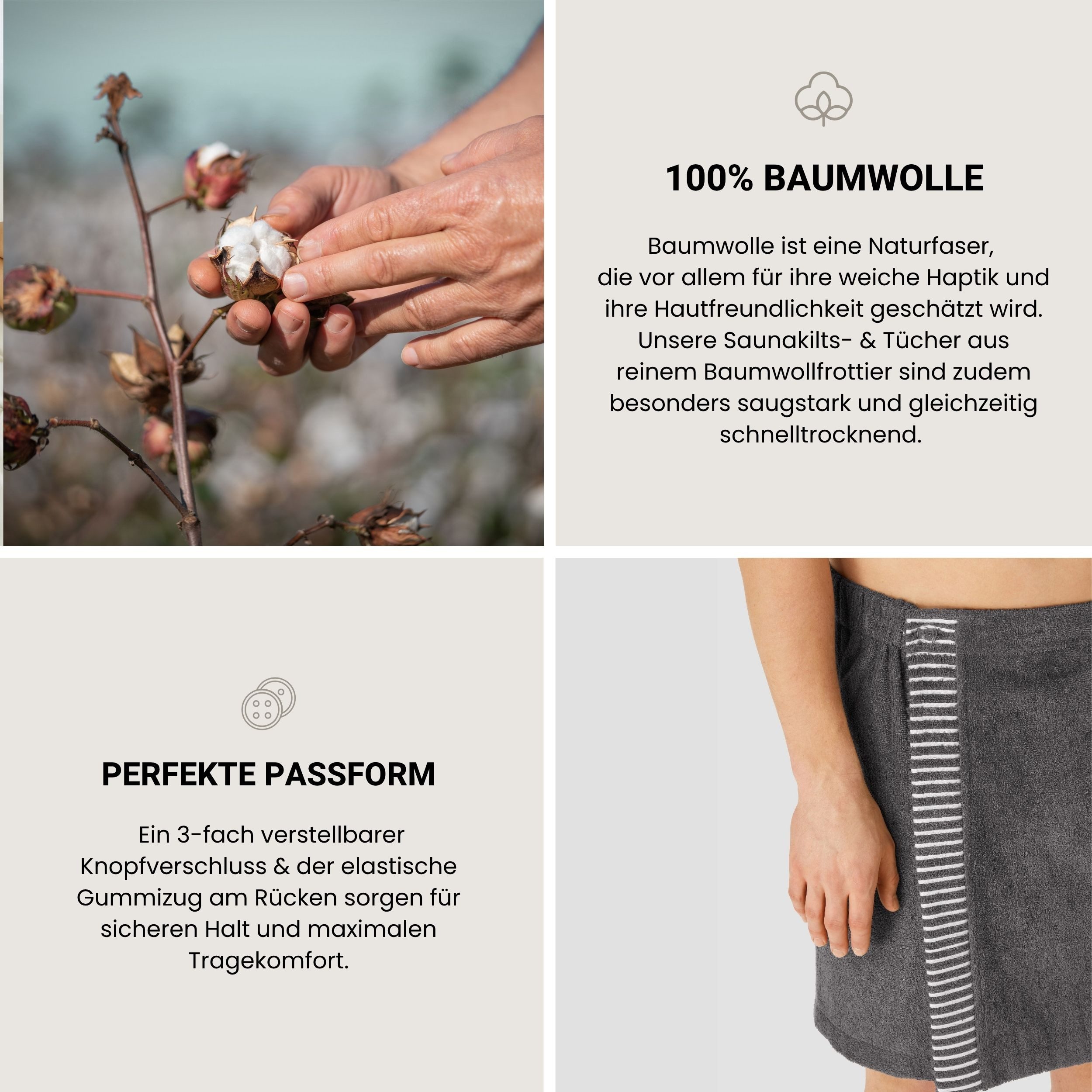 Schiesser Kilt Rom aus weicher Baumwolle, saugstark und 3-fach weitenverstellbar, Kurzform, Frottier, Knöpfe, OEKO-TEX® MADE IN GREEN
