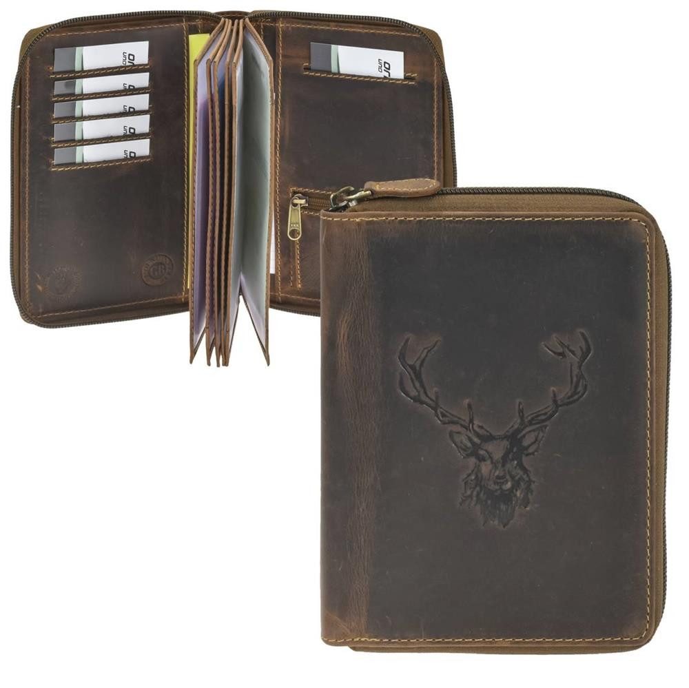 Kartenetui "Vintage" Ausweisetui Leder 13x17cm mit Reißverschluss Hirsch
