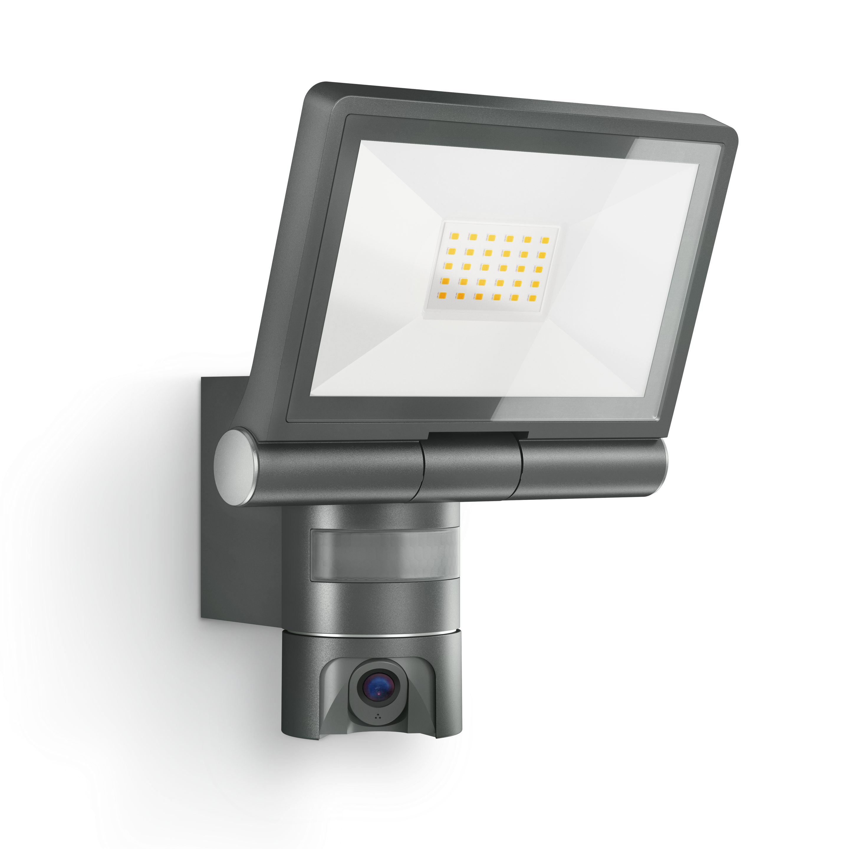 steinel LED Wandstrahler XLED CAM1 SC anthrazit, steuerbar per App, LED-Leuchtmittel, 3000K, LED Leuchtmittel