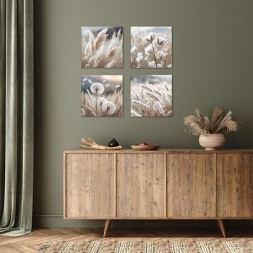artissimo Glasbild Glasbild 30x30cm Bild aus Glas Boho-Style hell weiß beige Trockenblume, Natur: Blumen und Gräser II