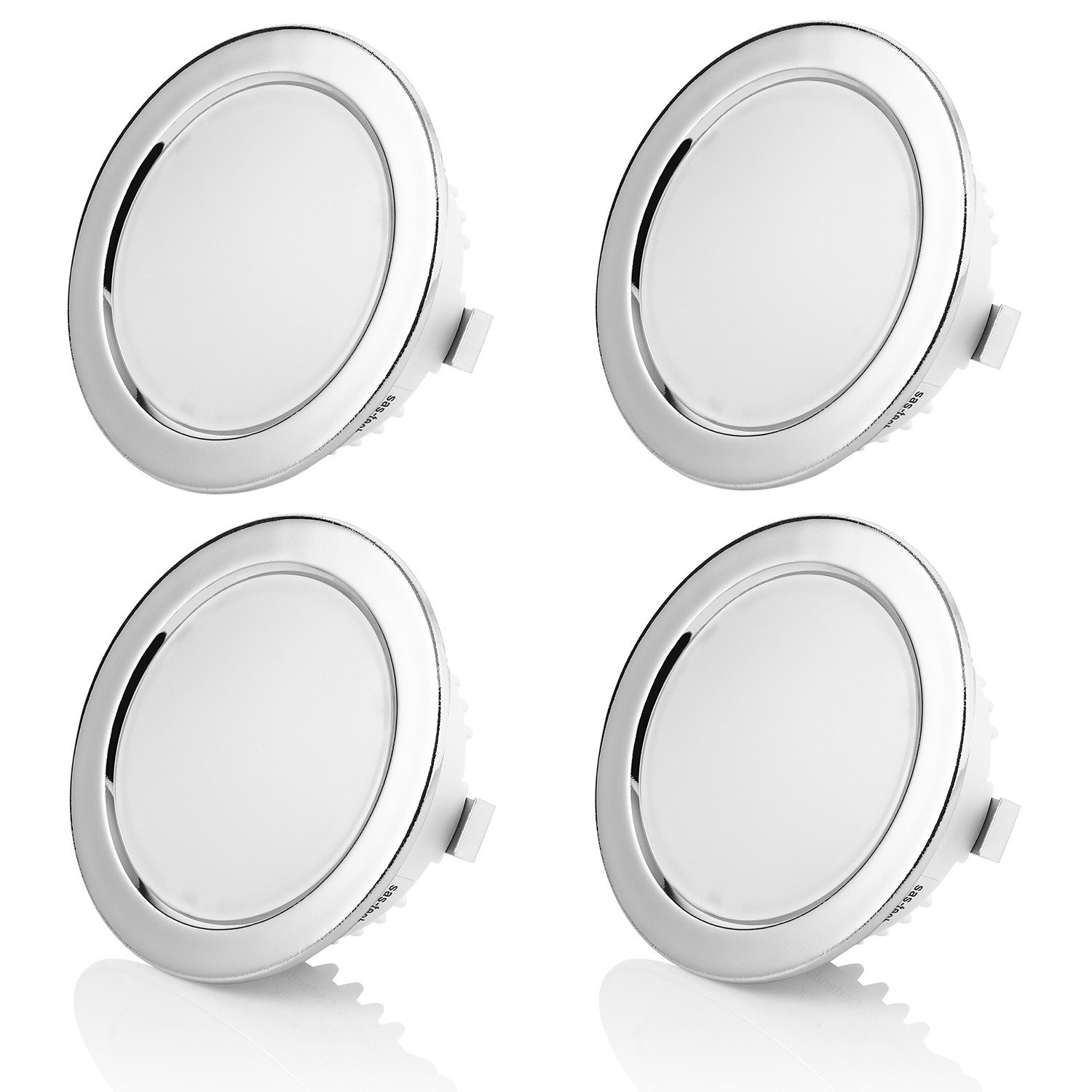 Sweet LED LED Einbaustrahler 4er Set Möbel Einbauspots flach & rund 3,5W Chrom IP44 für Bad 230V, LED fest integriert, kaltweiß, 6500K, Möbel Einbaustrahler, Deckenstrahler, Einbauleuchten
