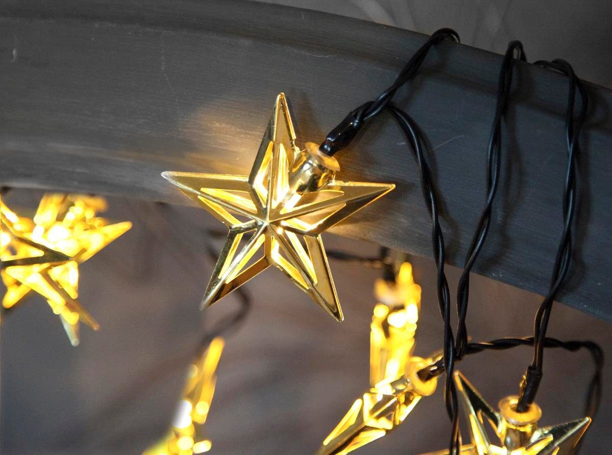 STAR TRADING LED-Lichterkette Stern 10 warmweiße LED - Batteriebetrieb - Timer - 1,35m - goldfarben, 10-flammig