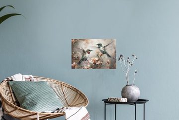 MuchoWow Wandsticker Kolibri - Vögel - Blumen - Pflanzen (1 St), Wandaufkleber, Wandtattoo, Selbstklebend, Wohnzimmer, Schlafzimmer