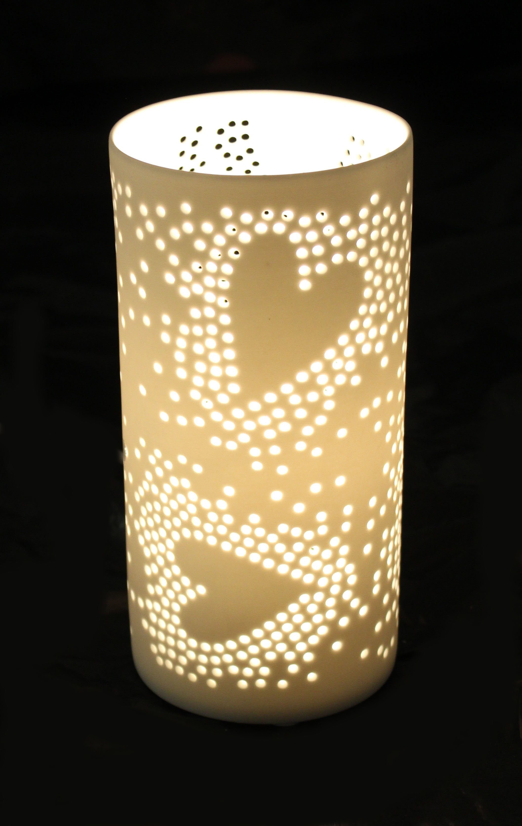 G. Wurm Tischleuchte 20 Glühbirne, weiß Tischlampe Dekorative mit hoch, Tageslichtweiß Porzellan aus cm Herzmotiv