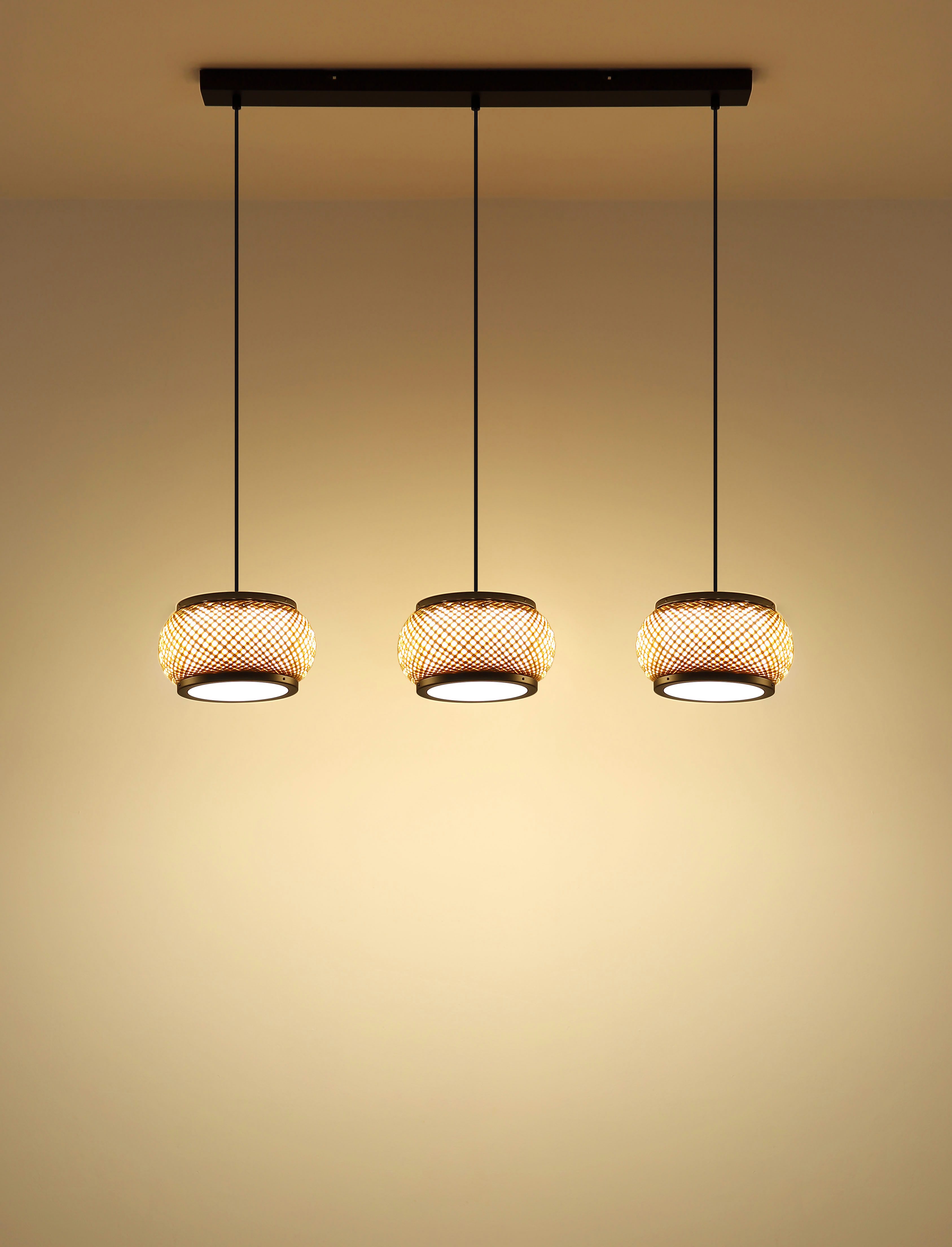 GLOBO LIGHTING Hängeleuchte BAMBORA, LED fest integriert, Schwarz Bambus Hängeleuchte linear LED CCT 920mm