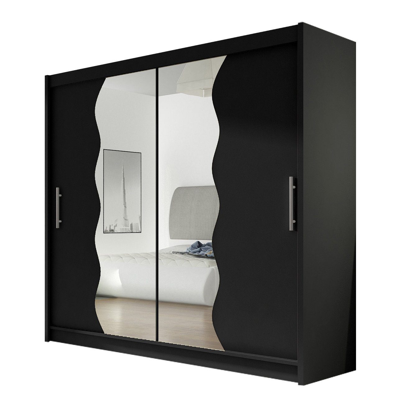 MIRJAN24 Kleiderschrank London X (mit Schiebetüren, Spiegel) Schlafzimmerschrank Garderobe 180x215x58 cm