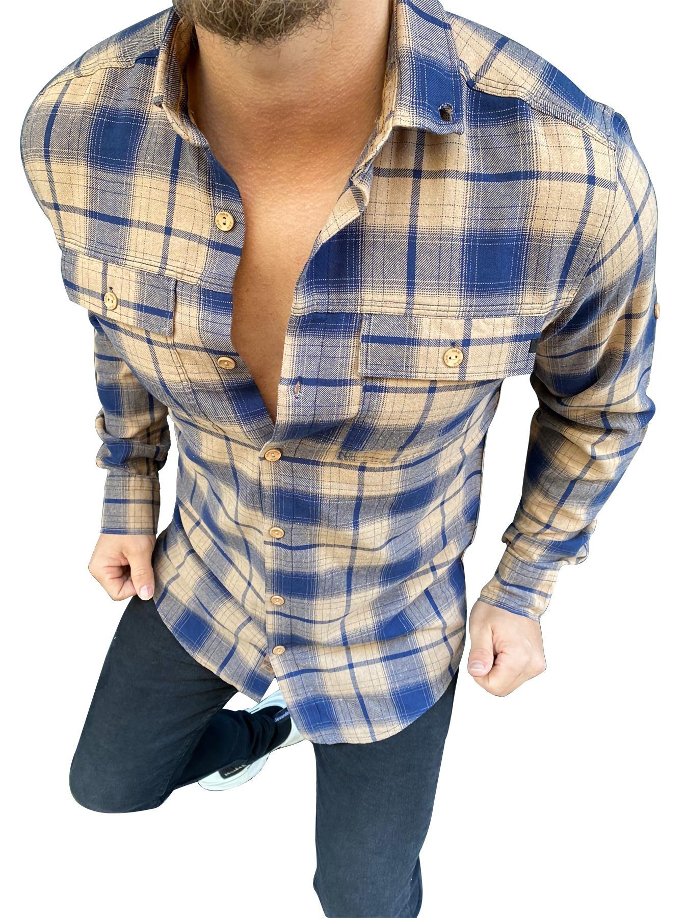 Megaman Jeans Flanellhemd Megaman Herren Hemd Kariert