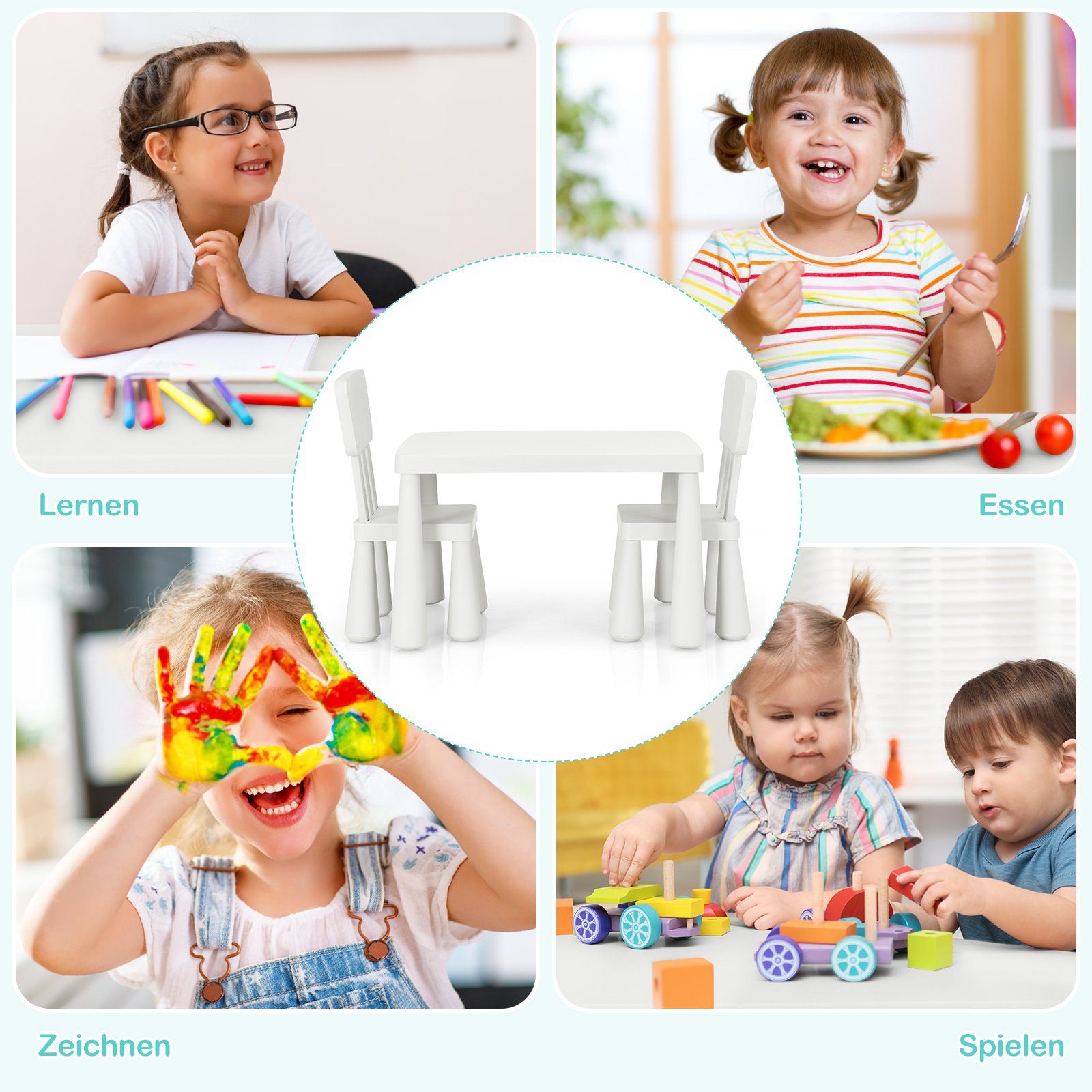 COSTWAY Kindersitzgruppe 3 TLG. Kindermöbel, (Kindertisch günstig online kaufen
