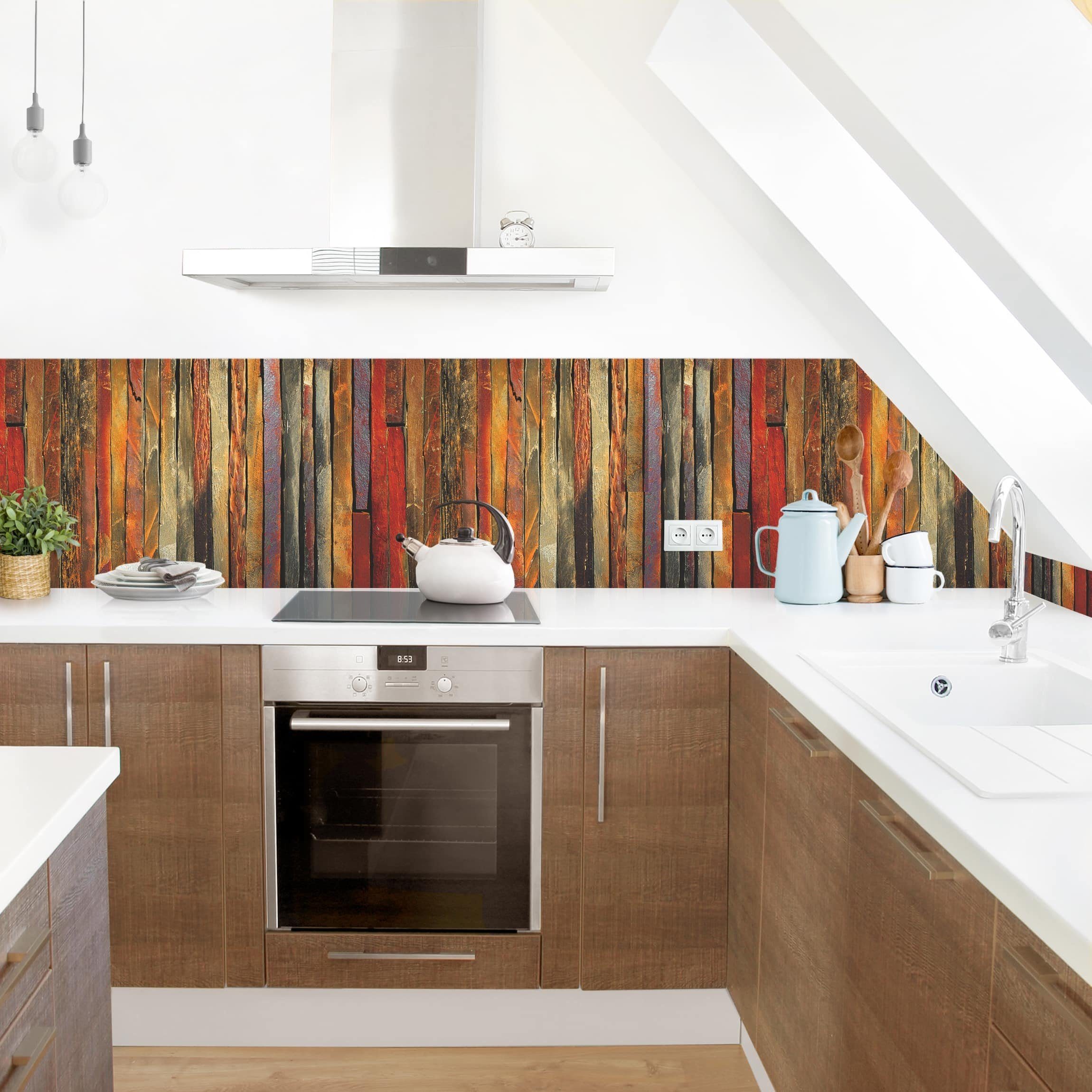 Bilderdepot24 Küchenrückwand braun dekor Holzoptik Vintage Shabby Muster Br günstig online kaufen