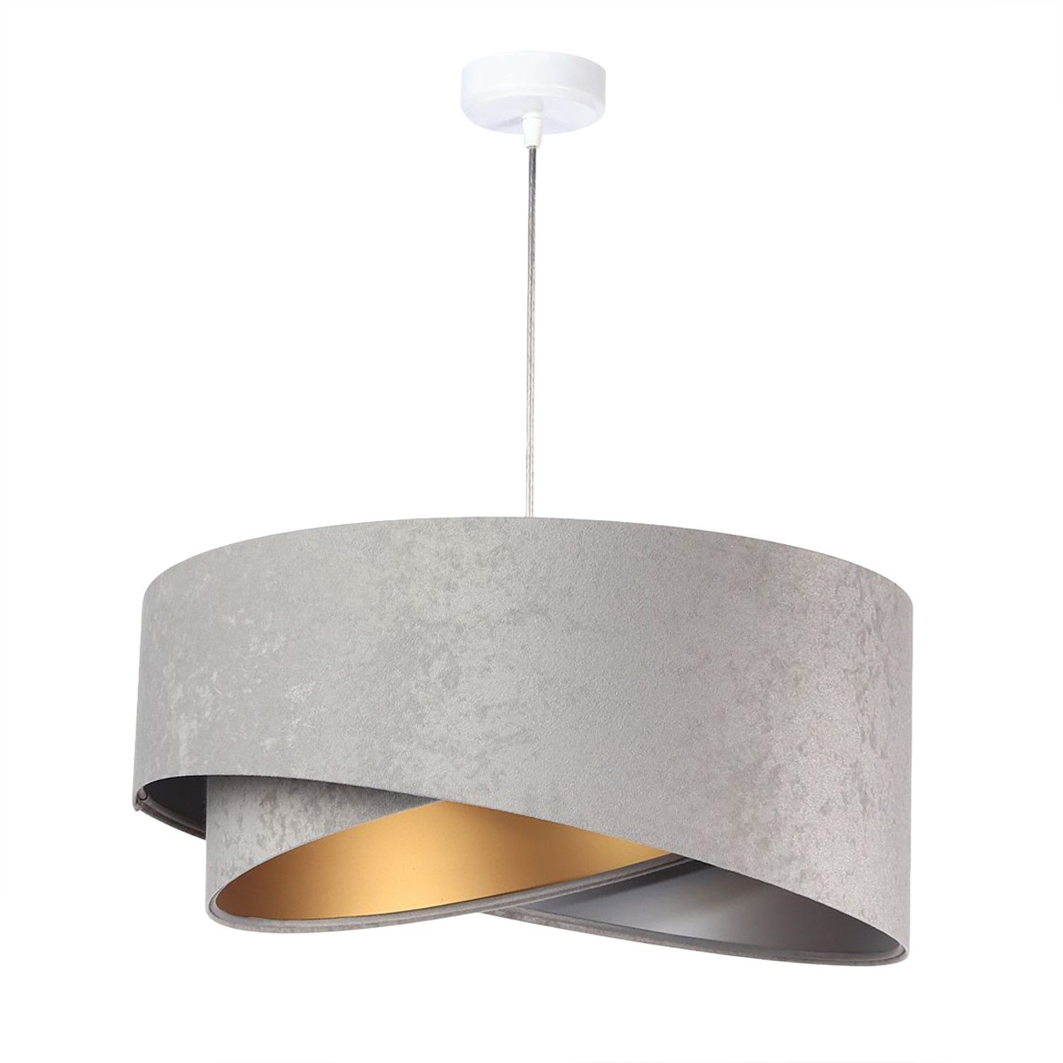 Licht-Erlebnisse Pendelleuchte MADAN, ohne Leuchtmittel, E27 Ø 50 cm in Weiß Grau Gold Silber Stoff Metall Modern Wohnzimmer