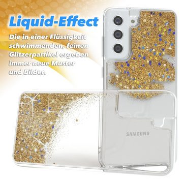 EAZY CASE Handyhülle Liquid Glittery Case für Samsung Galaxy S21 FE 5G 6,41 Zoll, Durchsichtig Back Case Handy Softcase Silikonhülle Glitzer Cover Gold