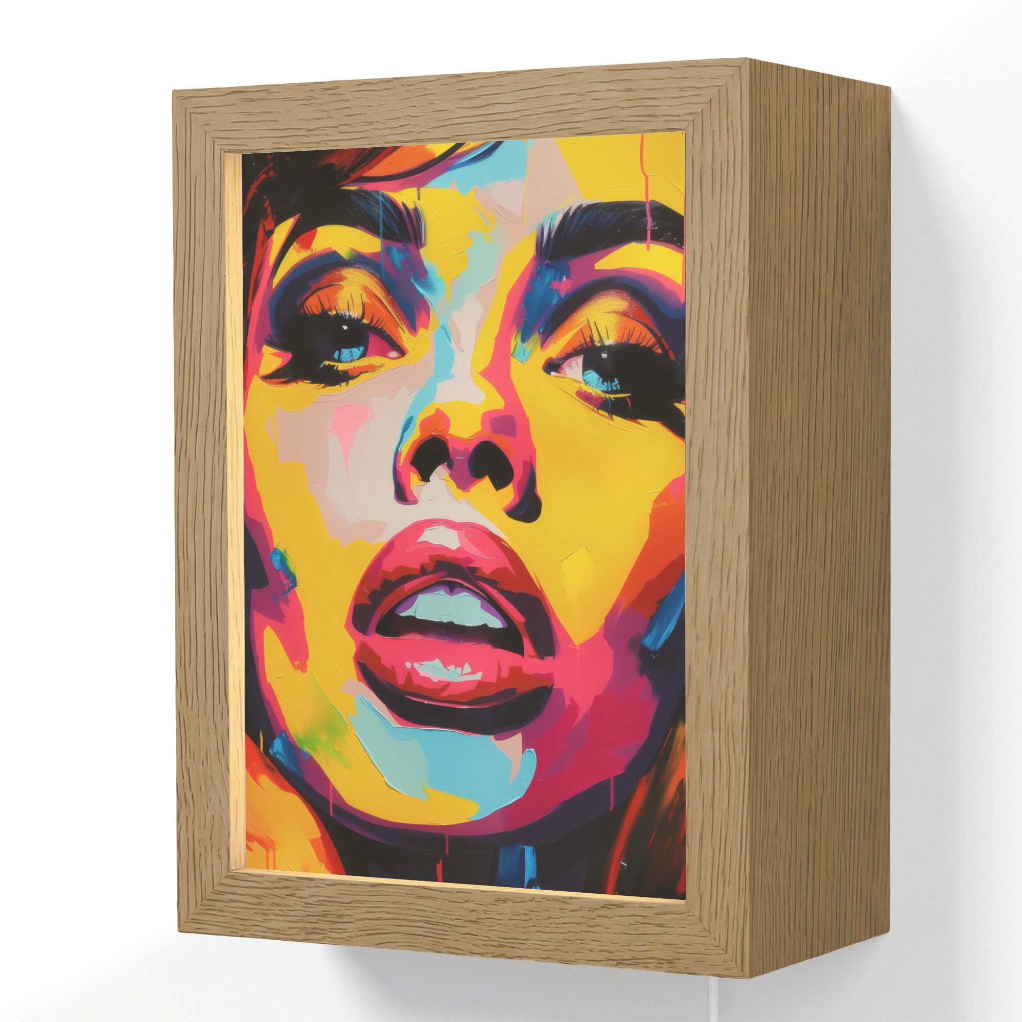 OnlyWow Wandleuchte Lightbox Frau - Gesicht - Bunt, Dimmbar, Farbwechsel, LED, Warmweiß, Kaltweiß, Neutralweiß Einstellbar, Wandlampe Innen, Dimmbar, mit Kabel, LED, Beleuchtung, Wohnzimmer