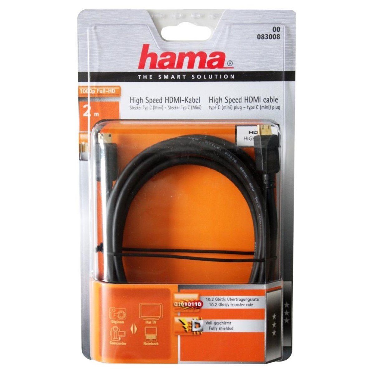 Hama HDMI-Kabel Stecker Typ C (Mini) auf Typ C (Mini) Video-Kabel, HDMI Typ C (Mini), (200 cm), 3D HD-TV Full-HD TV 1080p PC