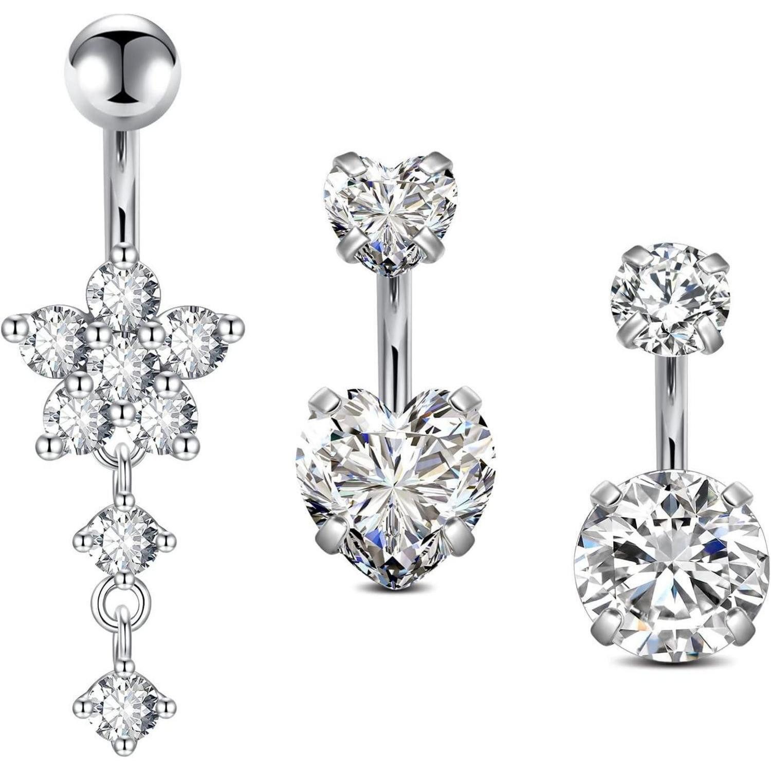 LAURITAMI Bauchnabelpiercing Bauchnabelpiercing Set Chirurgenstahl 316L 3er Set 6mm 10mm 14G