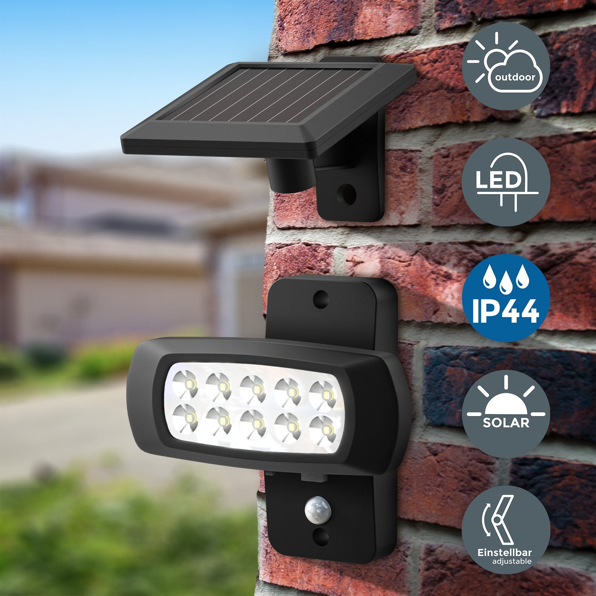 B.K.Licht Gartenstrahler LED Außen-Wandstrahler 15x14cm Solar-Panel günstig online kaufen