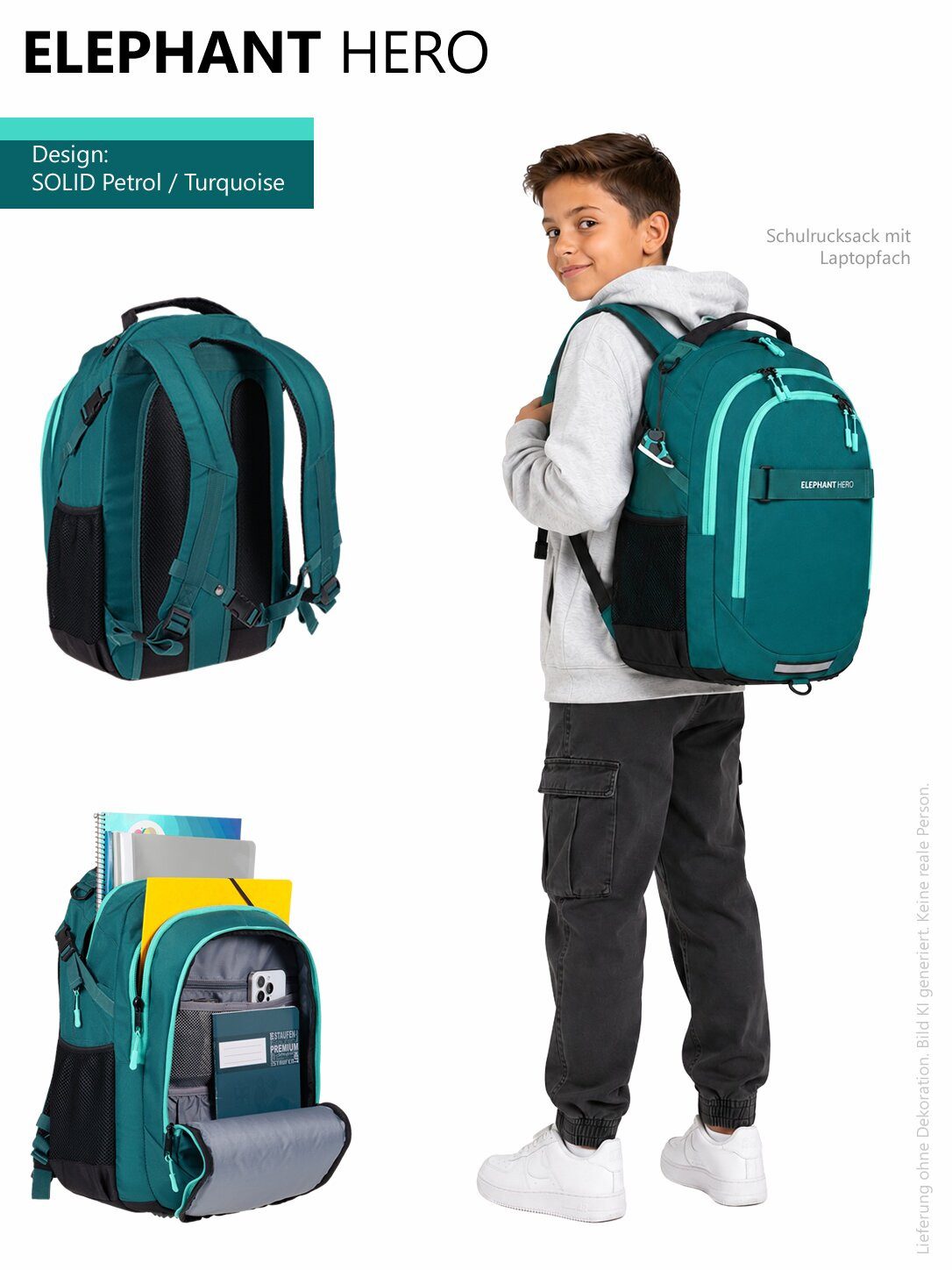 ELEPHANT Schulrucksack Hero Signature Schultasche (2 Teile Set), Rucksack + Mäppchen Box – Bild 2 von 5