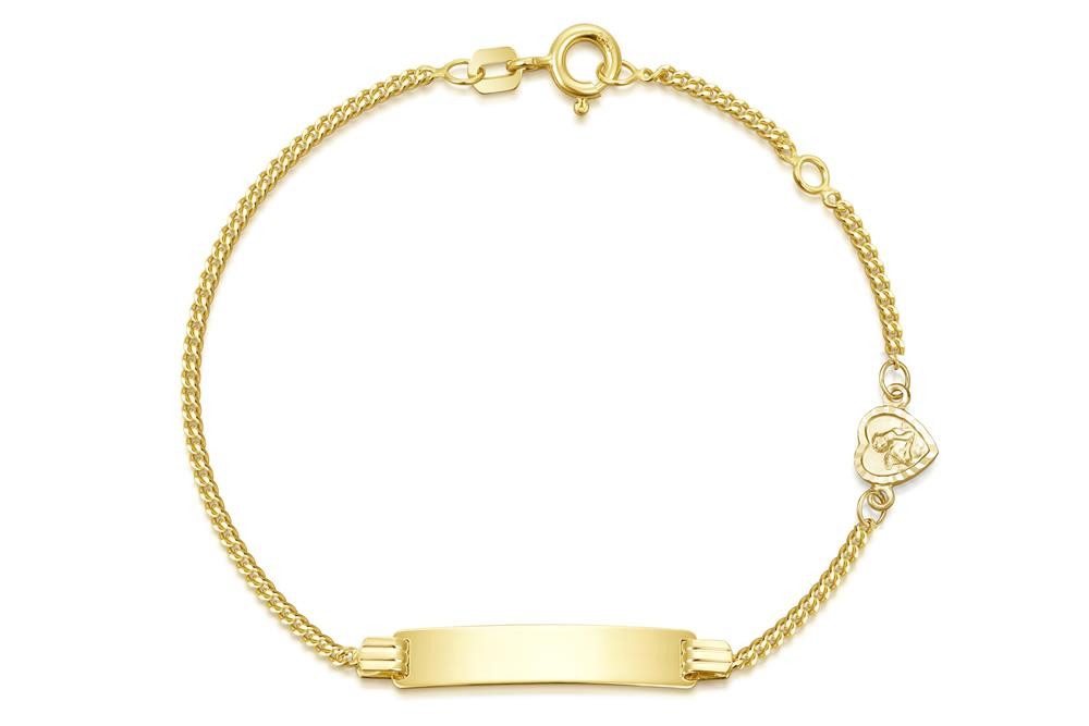Silberkettenstore Goldarmband Kinder-Gravurarmband mit Herzanhänger Panzer 1,8 - 333 Gold