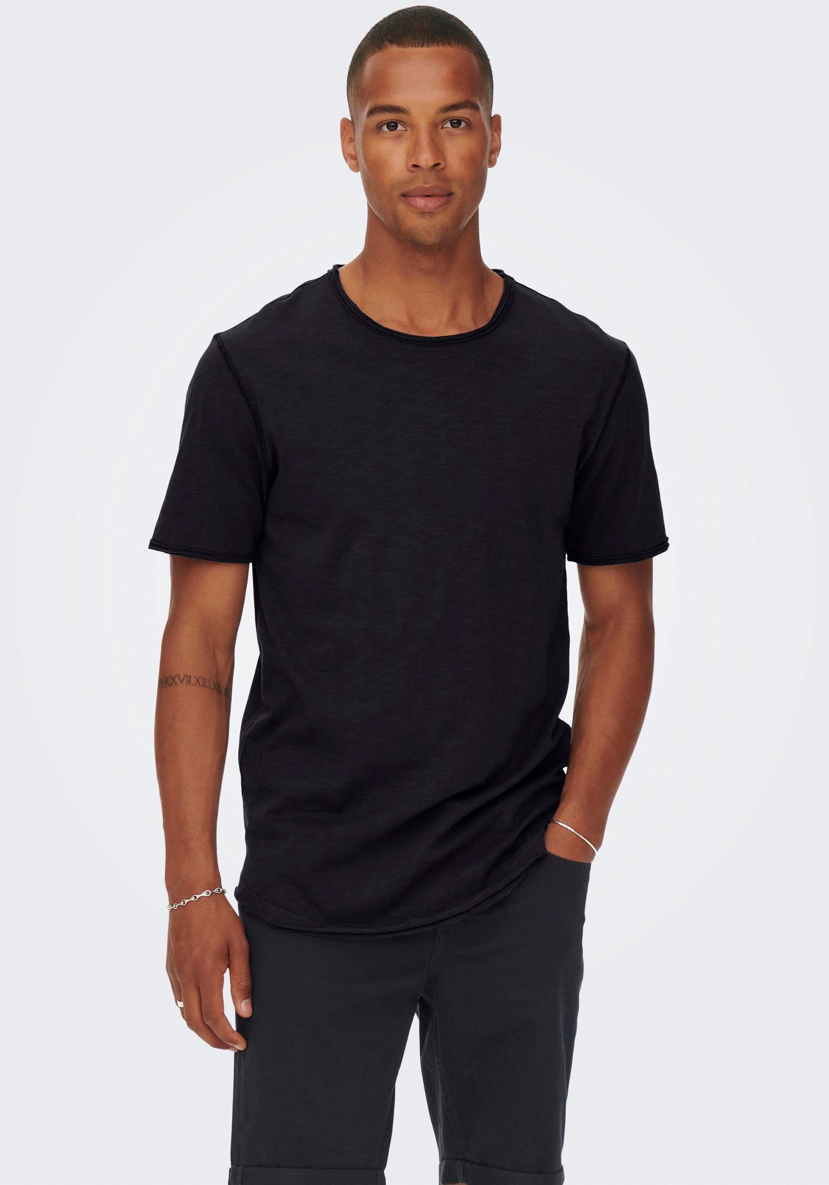 TEE SONS schwarz ONLY LONGY T-Shirt & BENNE SS