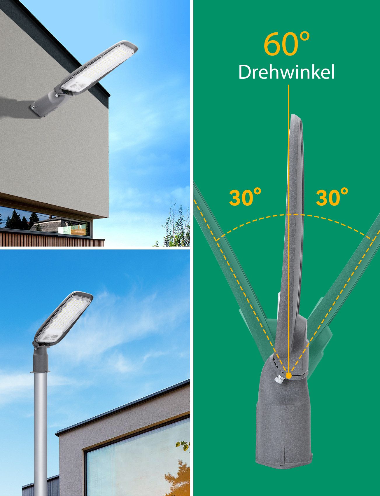 Aigostar Flutlichtstrahler LED Straßenleuchte, 6500K LED-Außenleuchten IP65 IK08(Ohne Ständer), LED fest integriert, Tageslichtweiß