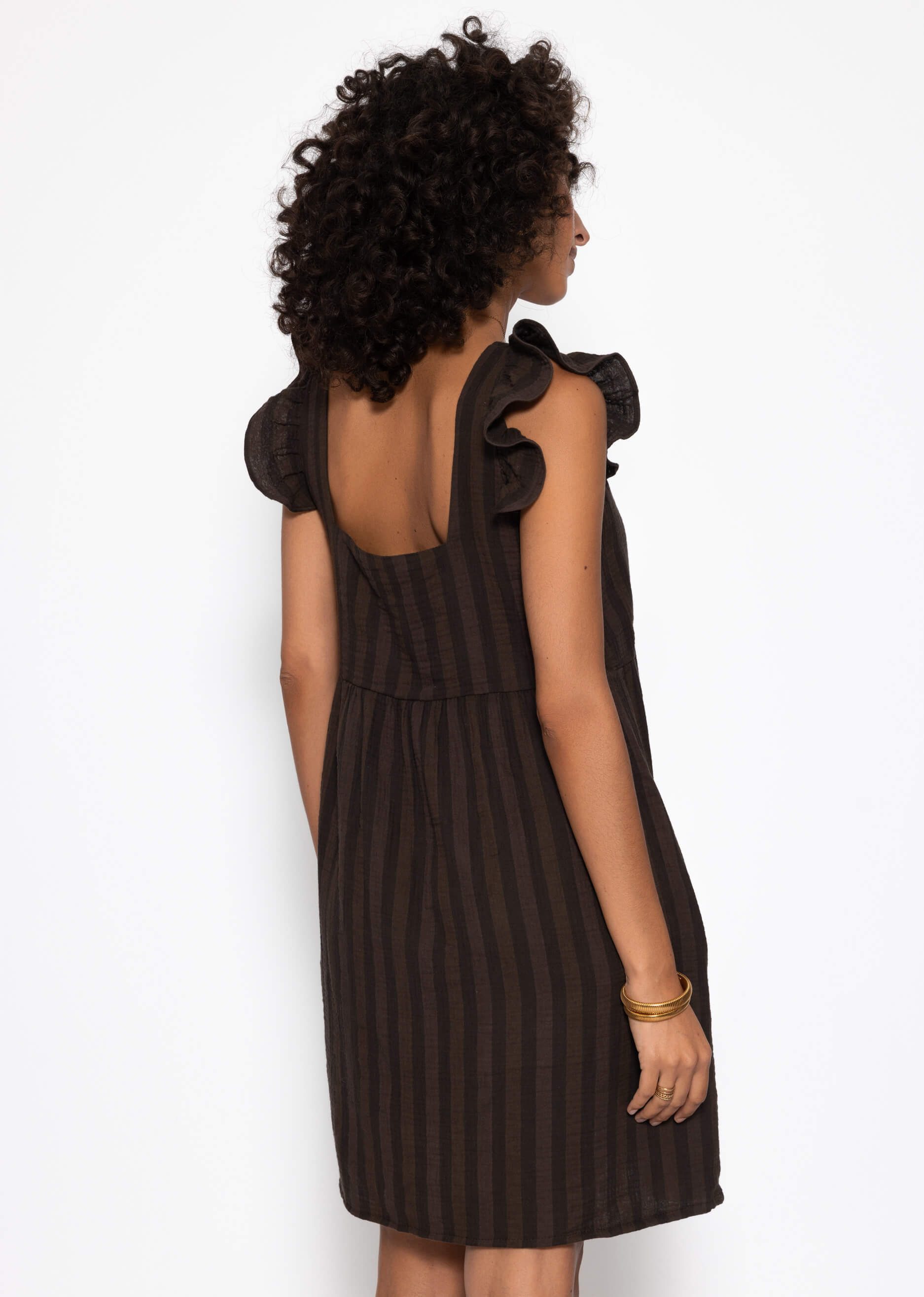 SASSYCLASSY Minikleid Gestreiftes Musselinkleid Damen Kleid aus Musselin im Streifenmuster mit Rüschenärmel – Bild 5 von 5