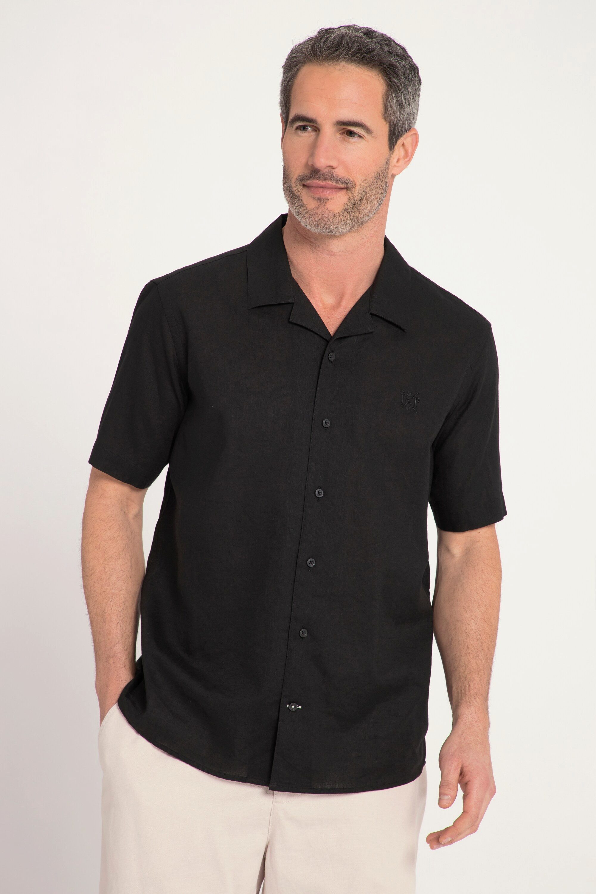 JP1880 Kurzarmhemd Hemd Halbarm Leinenmix Kubakragen Modern Fit günstig online kaufen