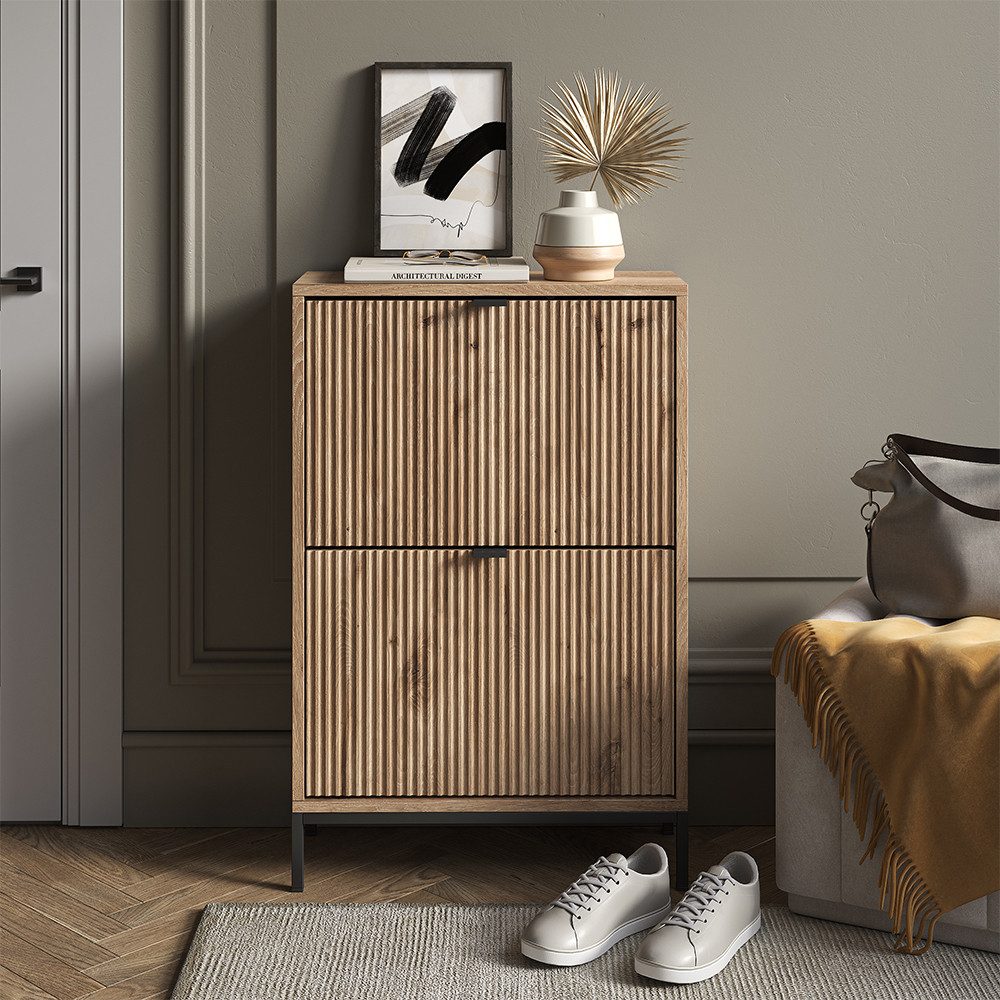 Schuhkipper Eliza, Viking Oak, 60 x 92 cm mit 2 Klappschubladen
