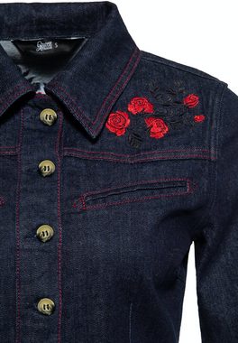 QueenKerosin Jeanskleid Roses (1-tlg) mit hochwertiger floraler Stickerei im Western-Stil