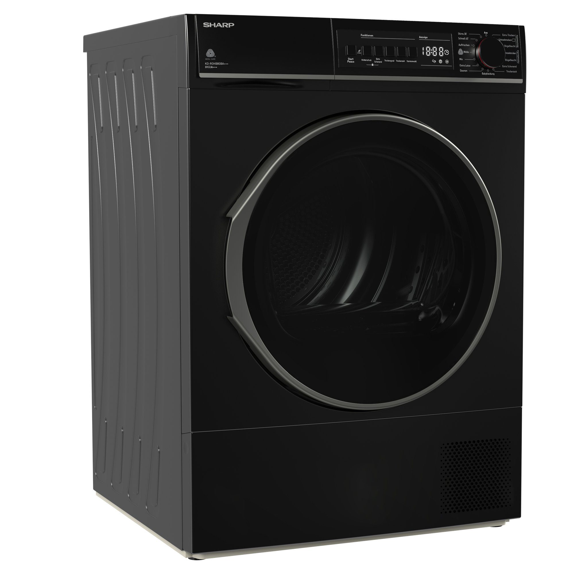 Sharp Wärmepumpentrockner KD-ROHB8GBA+++-DE, Trommelbeleuchtung, 15 Programme