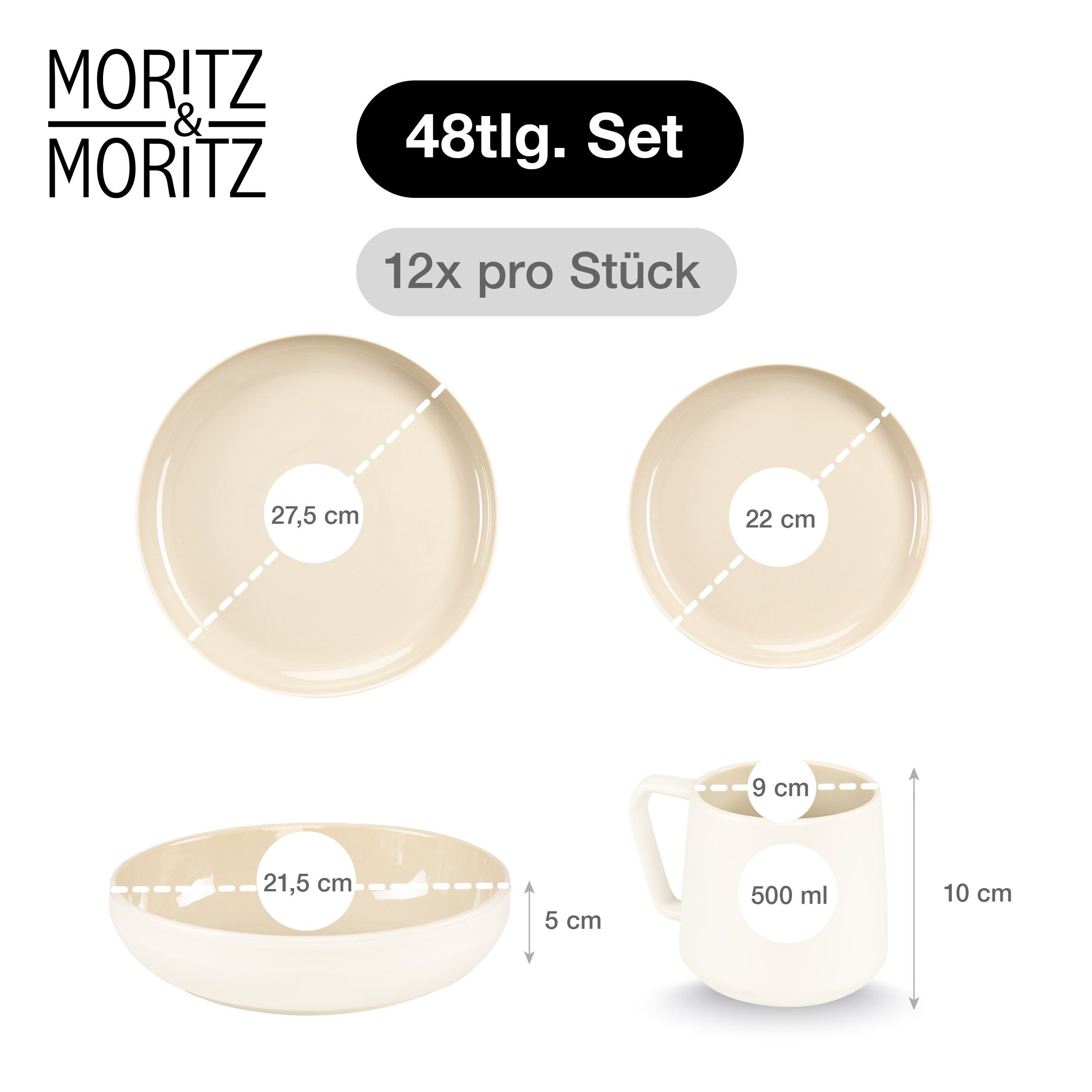 Moritz & Moritz Geschirr-Set CAVO Geschirrset Sand (48-tlg), 12 Personen, Steinzeug, für 12 Personen aus Steinzeug – Bild 2 von 5