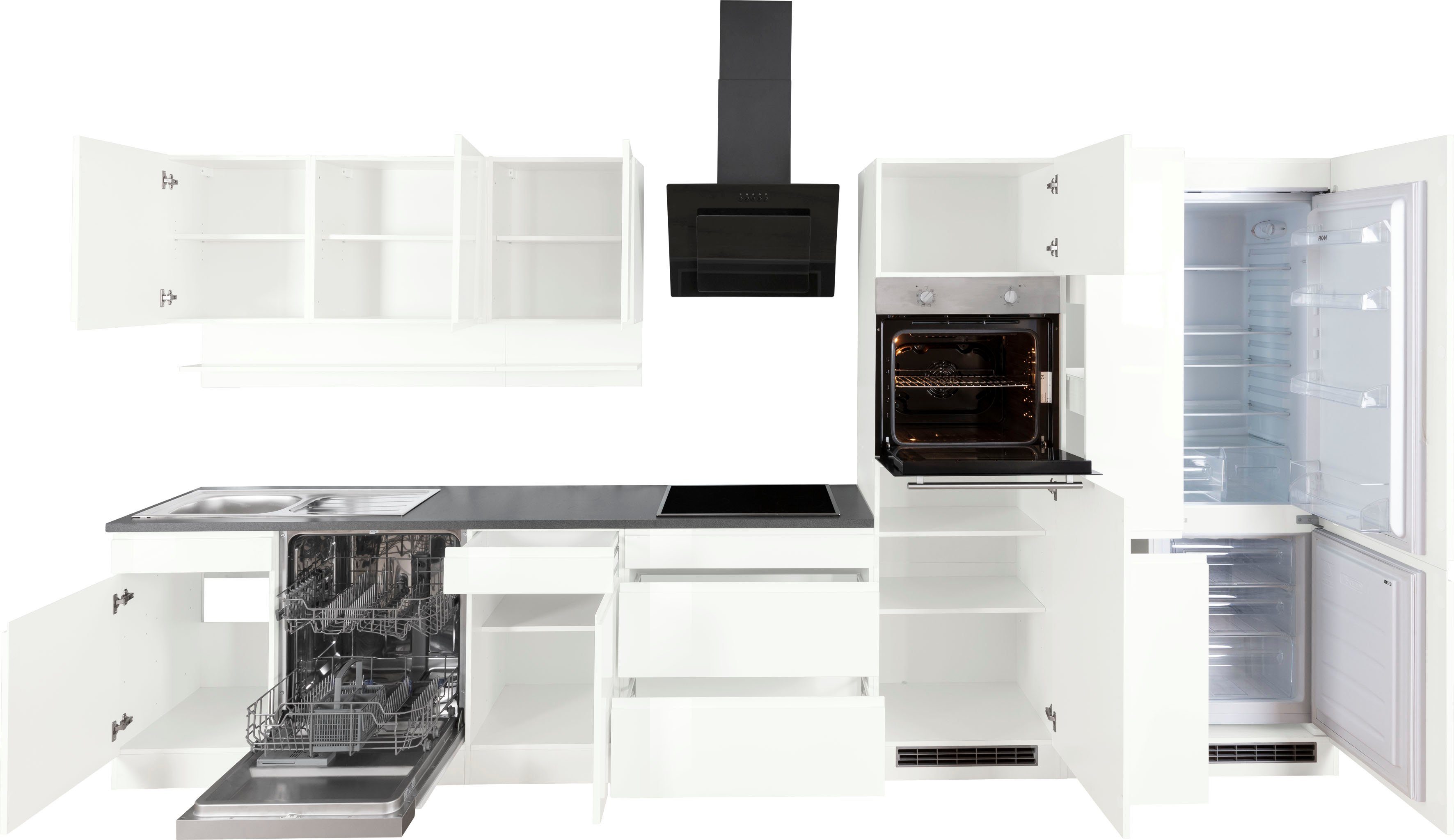 KOCHSTATION Küchenzeile KS-Virginia, Breite 390 cm, mit Glaskeramik-oder Induktionskochfeld