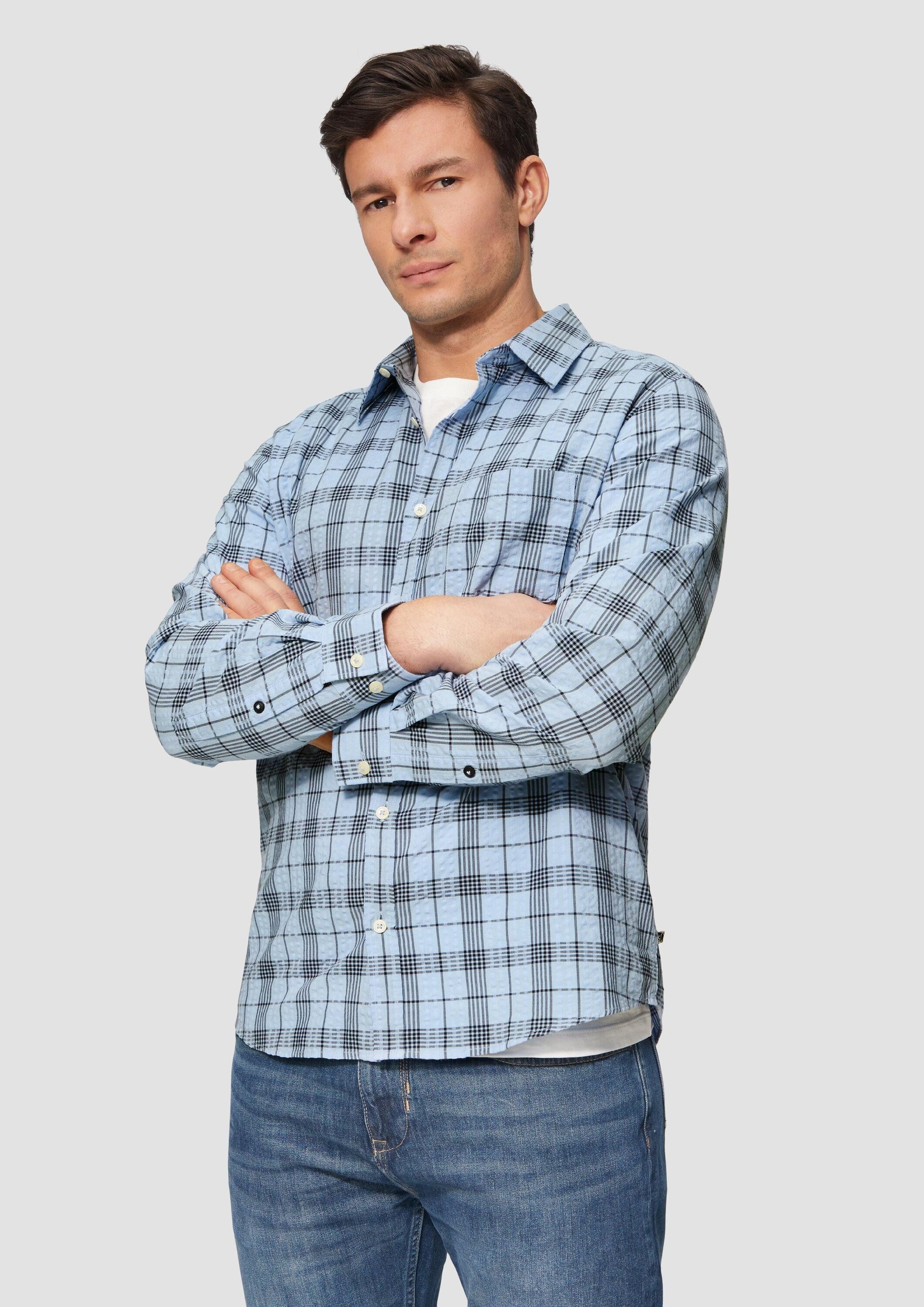 s.Oliver Langarmhemd Hemd Regular Fit: Kariertes Baumwollhemd aus Seersucke günstig online kaufen