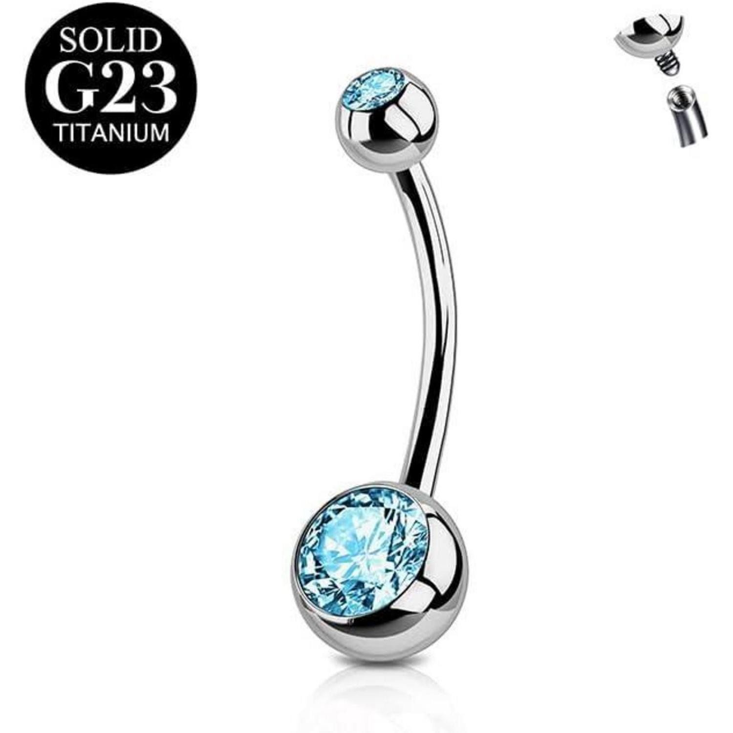 Bauchnabelpiercing Titan Bauchnabelpiercing 14G 6-16mm Stablänge CZ Blau Rosa Solid