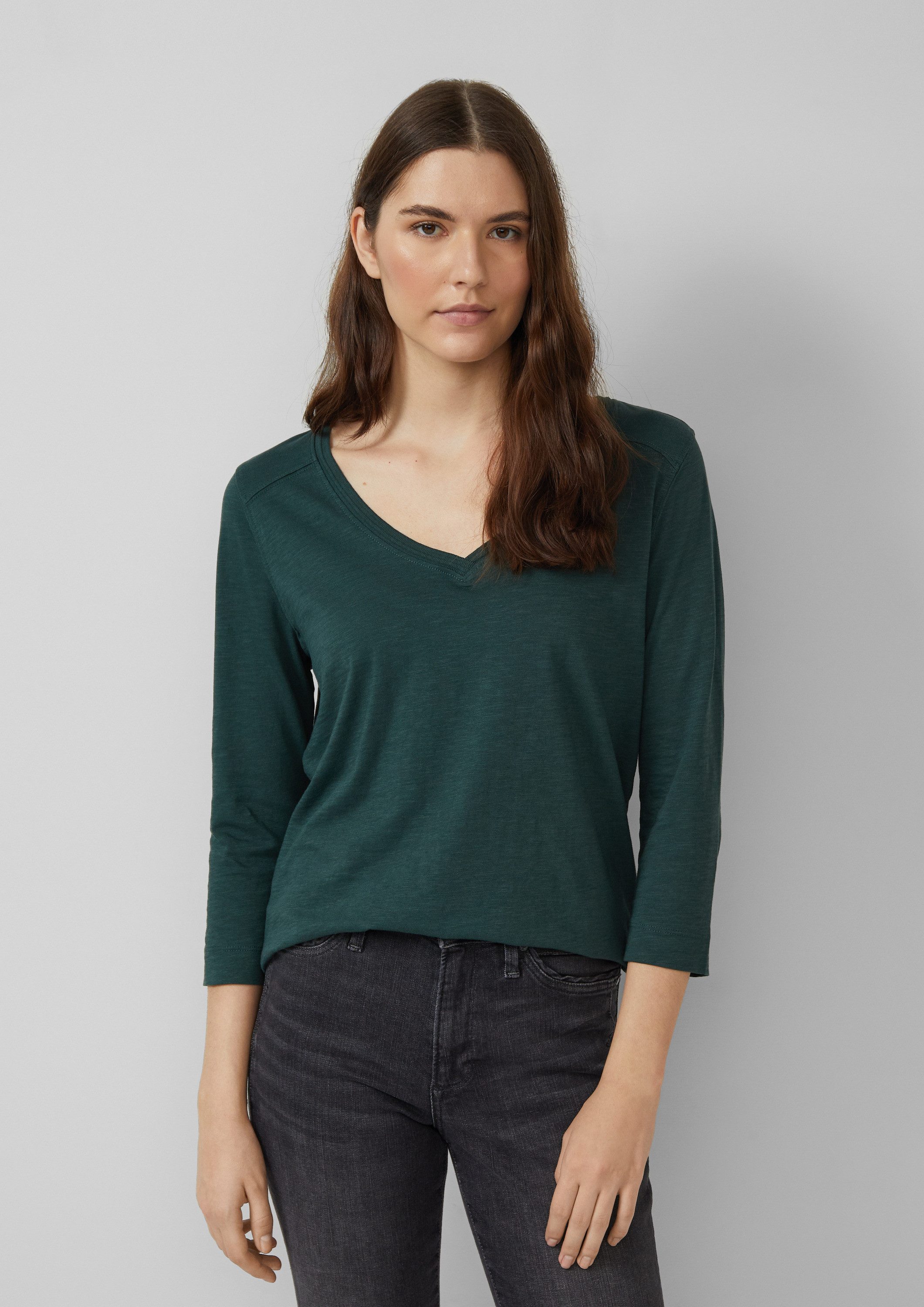 s.Oliver 3/4-Arm-Shirt T-Shirt 3/4-Armshirt aus Baumwoll-Flammgarn mit tief günstig online kaufen