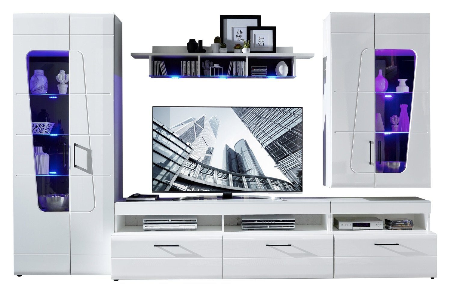 Wohnwand SPIRIT, Weiß matt, Weiß Hochglanz, mit Glastüren, (5-St), Soft-Clo günstig online kaufen