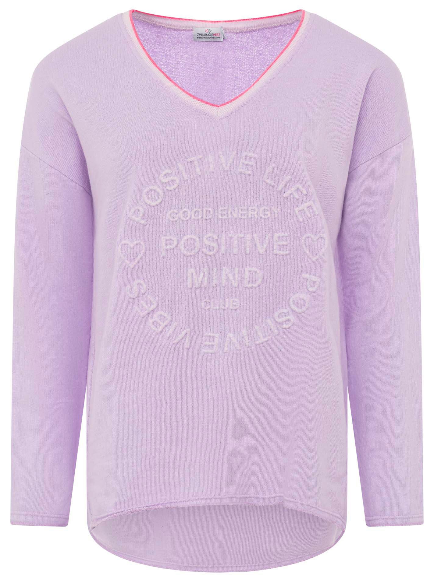 Zwillingsherz Sweatshirt „Positive Mind Neon Kante” mit Kontrastnaht, V-Neck, washed out Optik, langarm – Bild 2 von 5