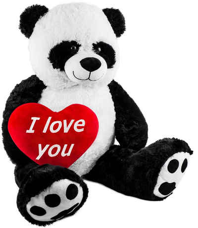 BRUBAKER Kuscheltier XXL Panda Teddy 100 cm groß mit I Love You Herz (1-St., riesiger Teddybär), Stofftier Plüschtier Panda Bär